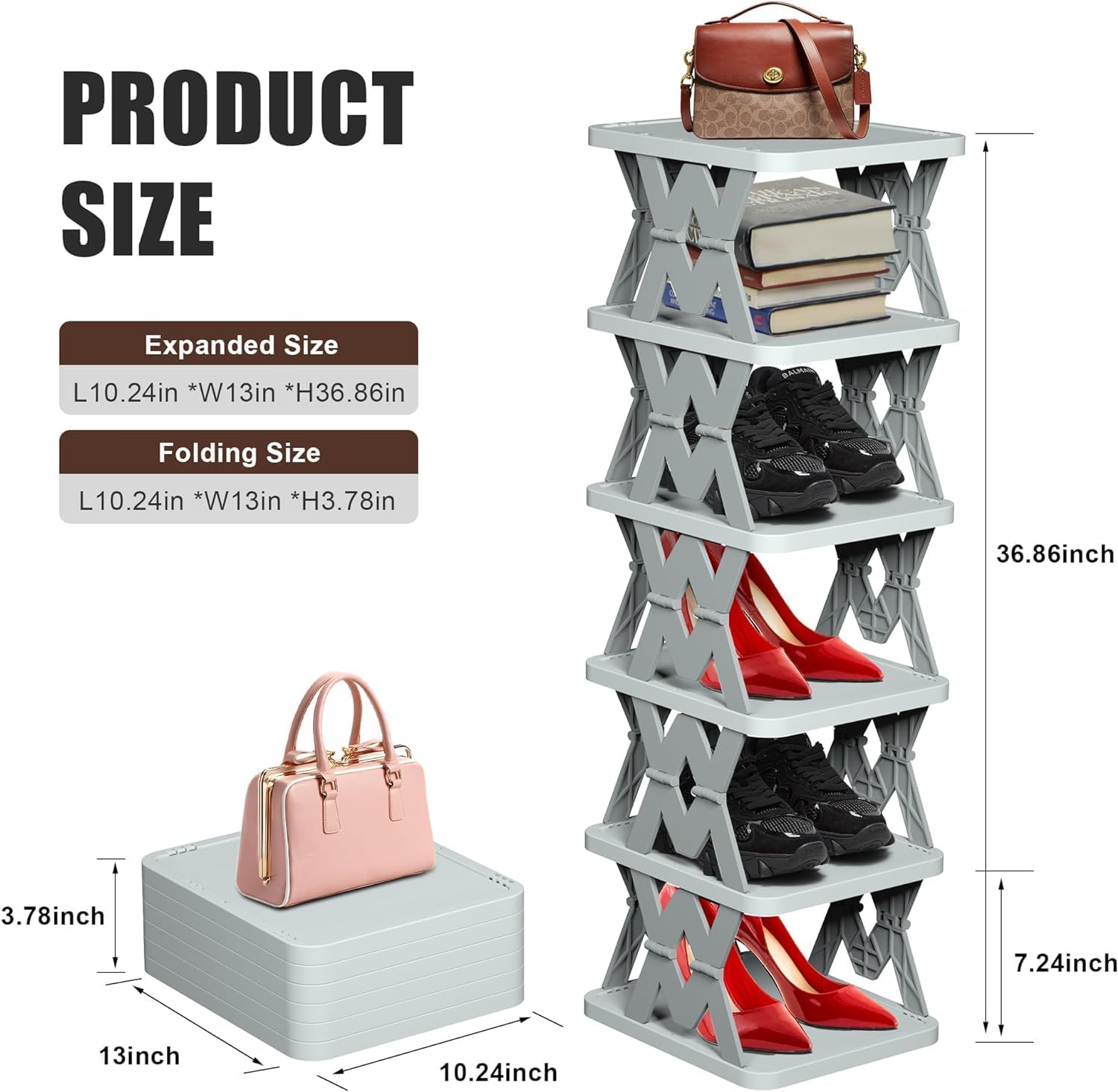 LABUBU Shoe Rack, 6 Tier Shoe Shelf without Assembly, Narrow Small Shoe Storage Space Saving, Shoe Organizer for Closet, Front Door Entrance, Entryway, Bedroom, White image number 5