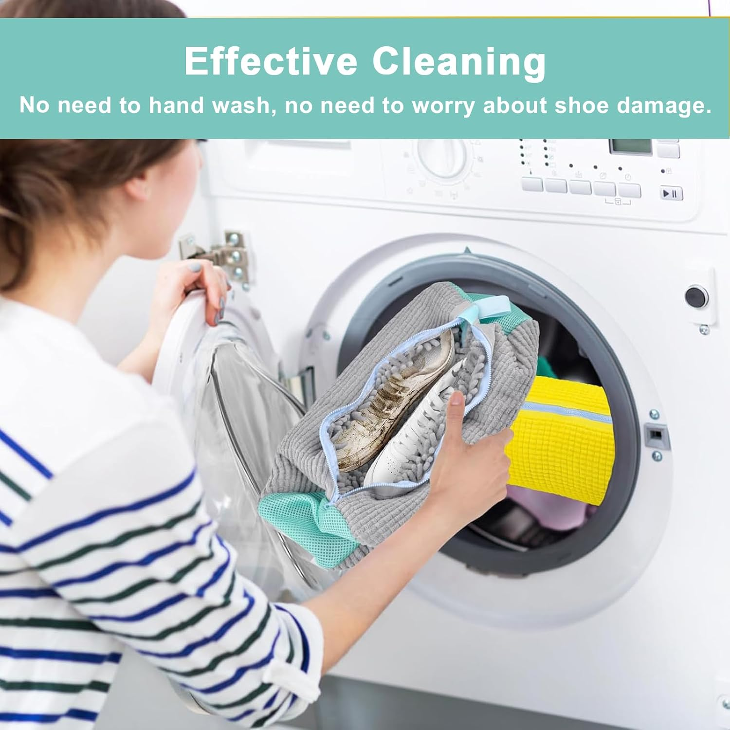 Shoes Laundry Machine Bag,Tuoyi 1 Pack Wrap-Around Washer and Dryer Zipper Storage Bag,Reusable Shoe Washing Bags for Washable Shoes image number 5