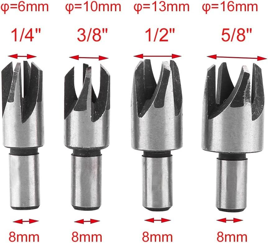 Bestgle 8 Pcs Wood Plug Cutter Cutting Tool Carbon Steel Straight and Tapered Taper Drill Bit Set Woodworking Hole Saw Tool, 5/8" 1/2" 3/8" 1/4" image number 6