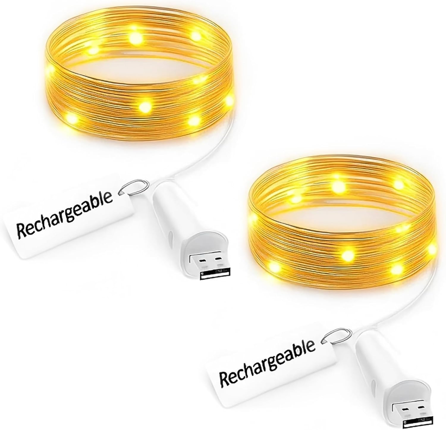 Rechargeable LED Fairy Lights &ndash;USB Powered Battery Operated String Lights, Warm White Waterproof Copper Wire Firefly Lights for Mason Jars Bedroom Wedding DIY Decor Christmas (Multicolor, 1Pack)