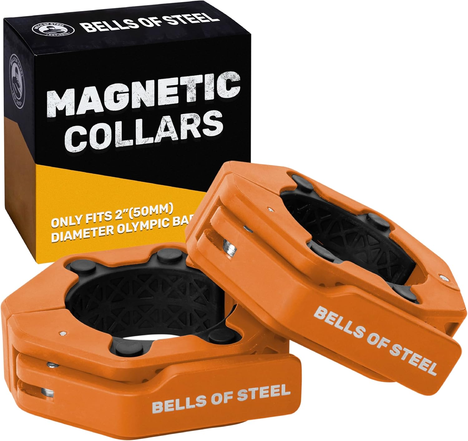 Magnetic Barbell Collars [Bells of Steel] Premium Weight Bar Clamps, Quick Release Barbell Clips, Olympic Barbell Clamps, High Strength Nylon Gym Clips, Pair - Blue V.1 image number 5