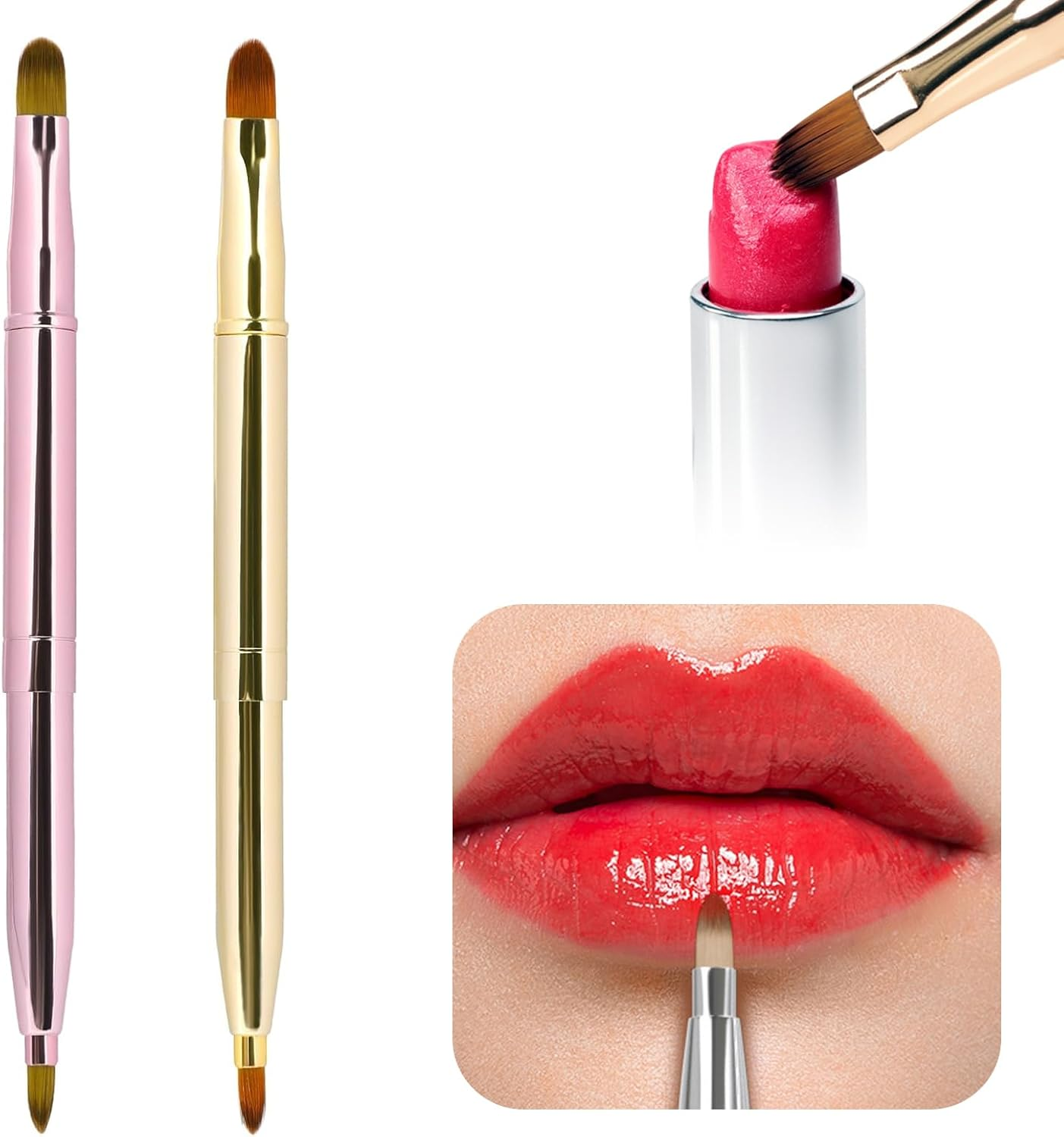 2 Pack Retractable Lip Brush with Cap, Double-Ended Lipstick and Lip Gloss Applicator Brush, Travel-Friendly Makeup Brush for Precise Application image number 5