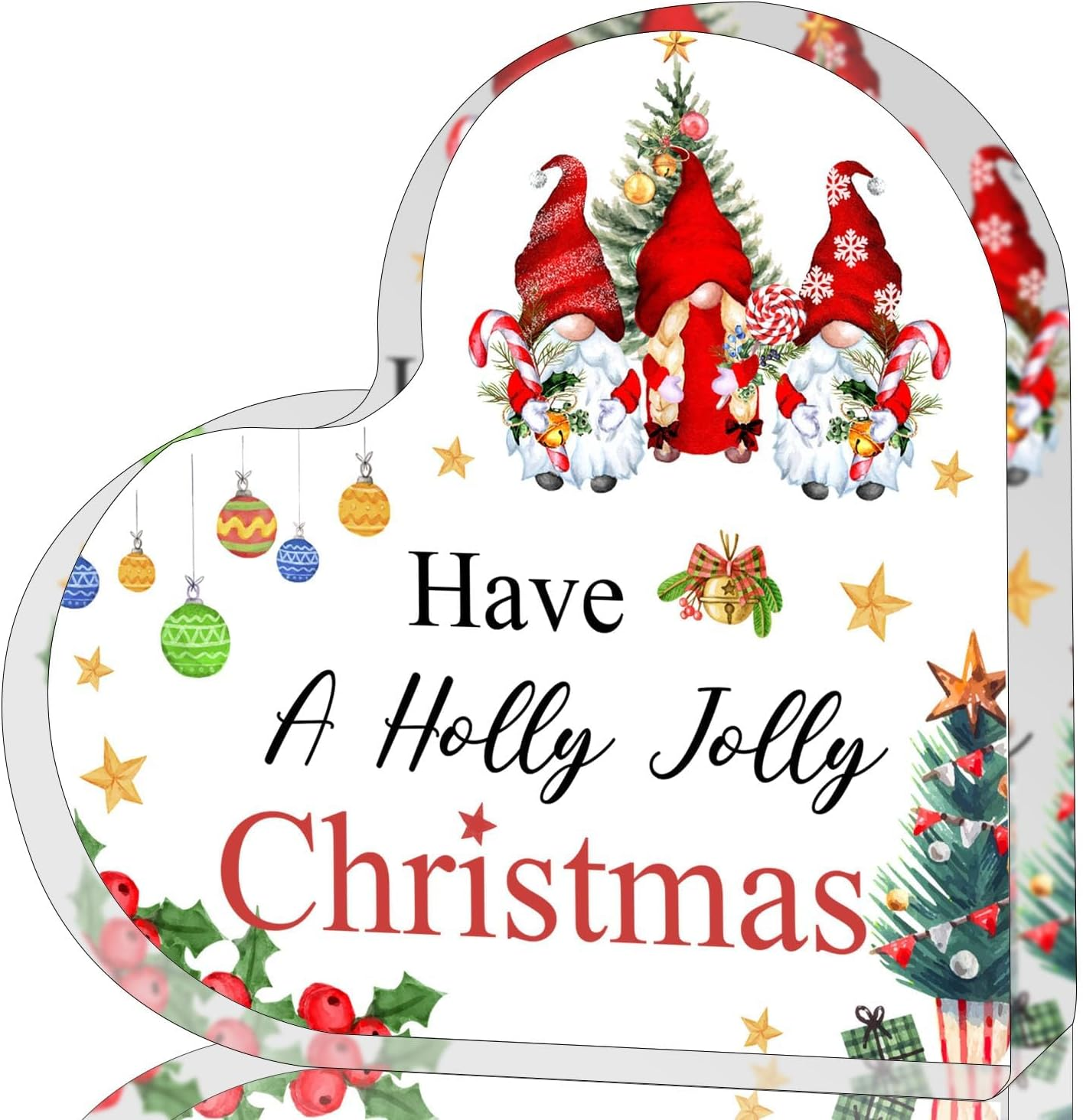 Acrylic Christmas Ornament, Heart Tabletop Ornament, Cute Holiday Home Decoration for Table, Mantel or Office Desk, Clear Acrylic Christmas Decor Sign, Gifts for Women, Girls, Mum, Friends (Gnome)
