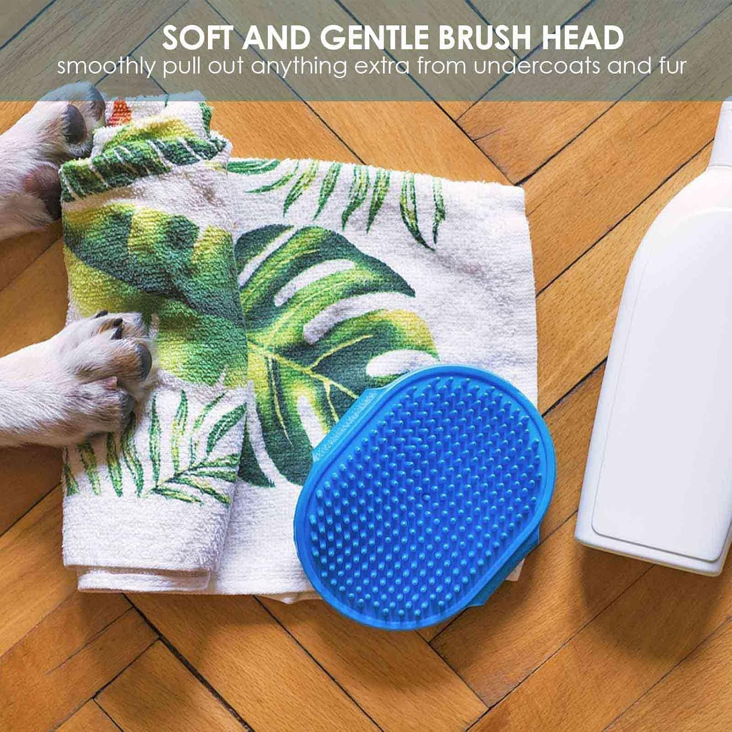 2 Pack Dog Grooming Brush, Premium Soft Silicone Pet Bath Brushes with Adjustable Handle, Shampoo Soothing Comb for Wet Dry Long Short Haired Dogs & Cats Massaging, Deshedding(Green Blue)