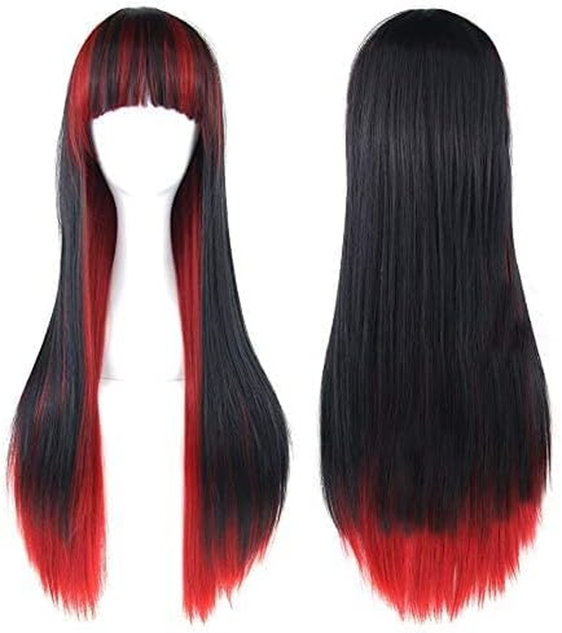 IMISSU 26'' Long Curly Natural Hair Cosplay Wig with Bangs Colorful Halloween Costume Party Wigs for Women (Pink Purple)