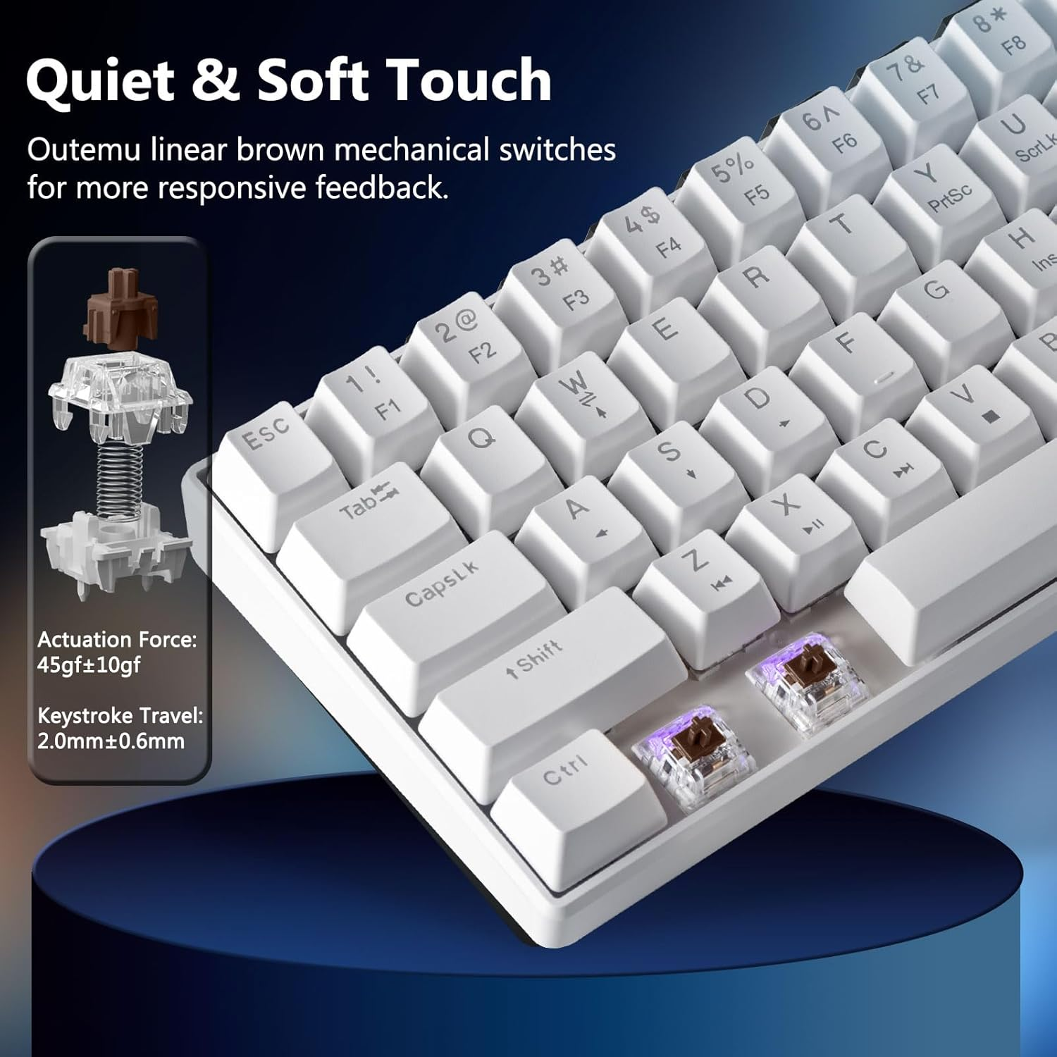 HUO JI Ck608 60% Mechanical Keyboard, Brown Switches Mechanical Gaming Keyboard Wired with LED Backlit, Ultra-Compact 60 Percent Computer Keyboard for Windows image number 1