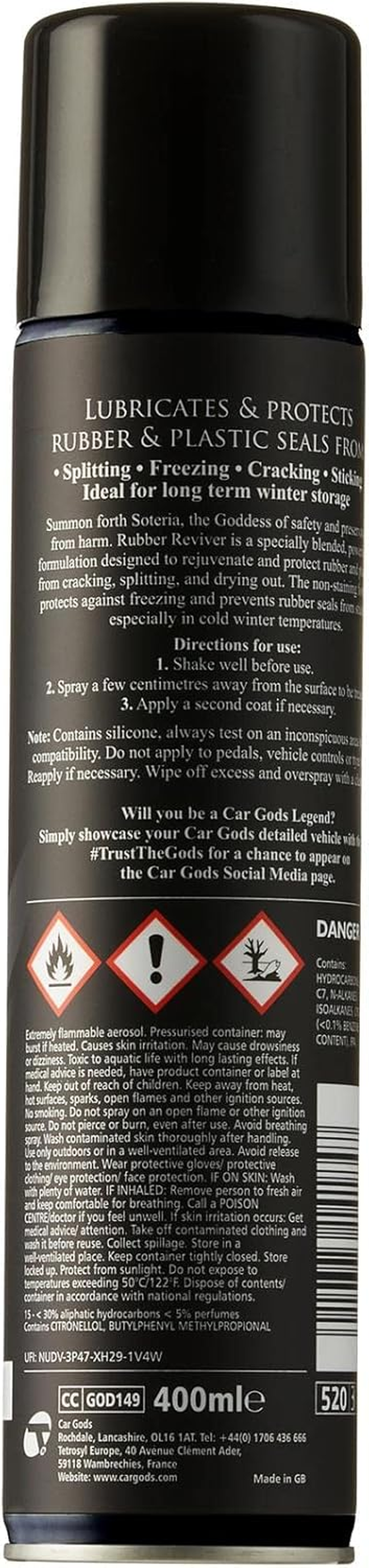 Car Gods Soteria Rubber Reviver Aerosol, 400 Ml image number 2