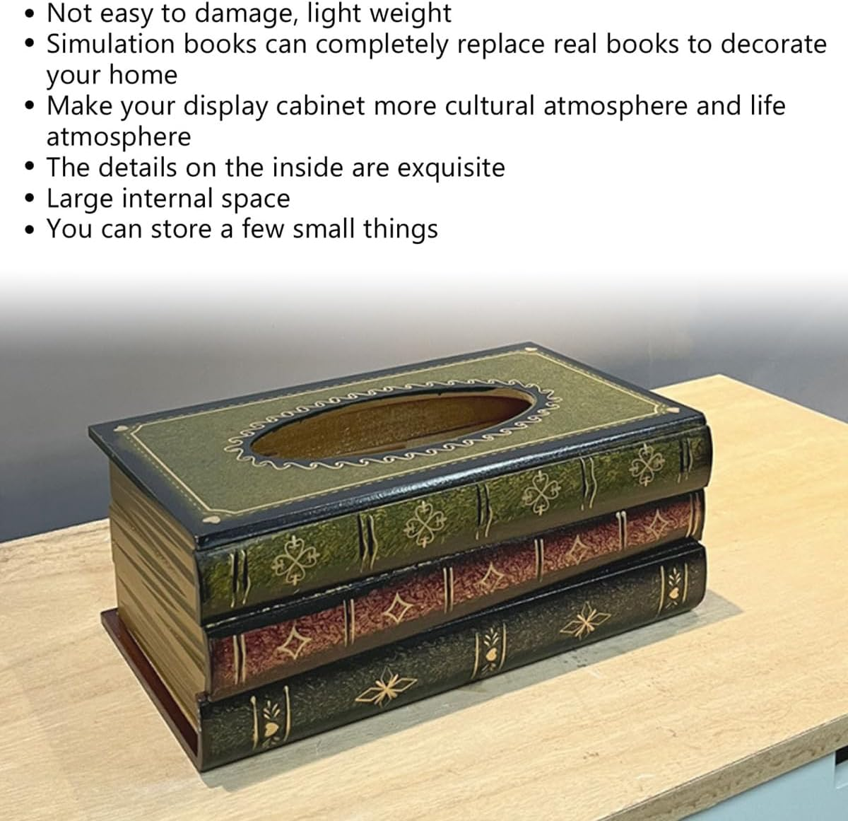 AIMALL Retro European-Style Hand-Painted Book-Shaped Tissue Box, Wooden Decorative Napkin Holder, Vintage Art Paper Box for Restaurant Table Ornaments, 10X5.7X4 Inches image number 1