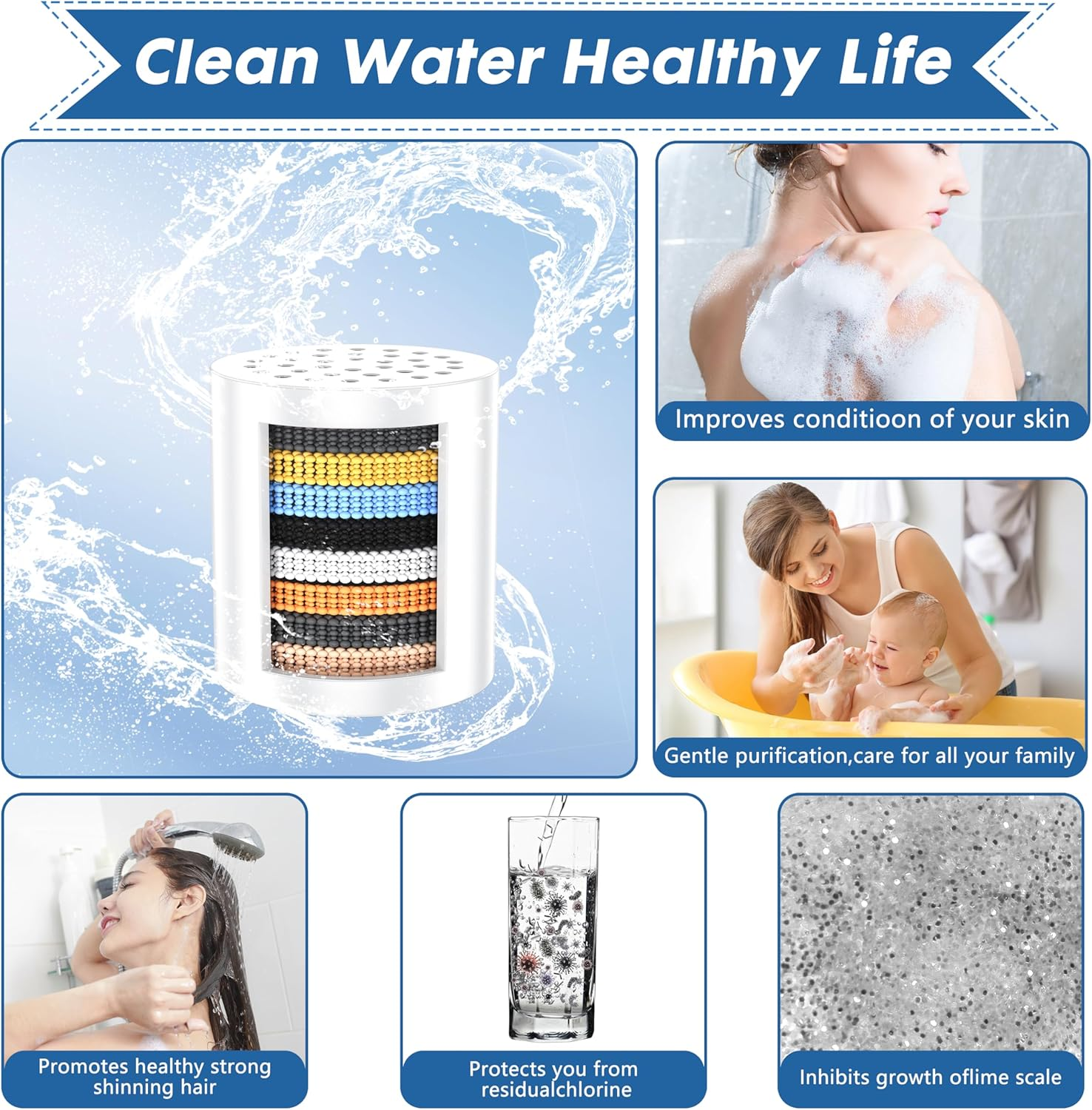 Arayuu 2 Pack Shower Filter Replacement Cartridge, 25 Stage Shower Head Filter Refill Cartridge, for Hard Water Chlorine Heavy Metal Impurity,Fit Any Similar Design Shower Water Filter image number 6