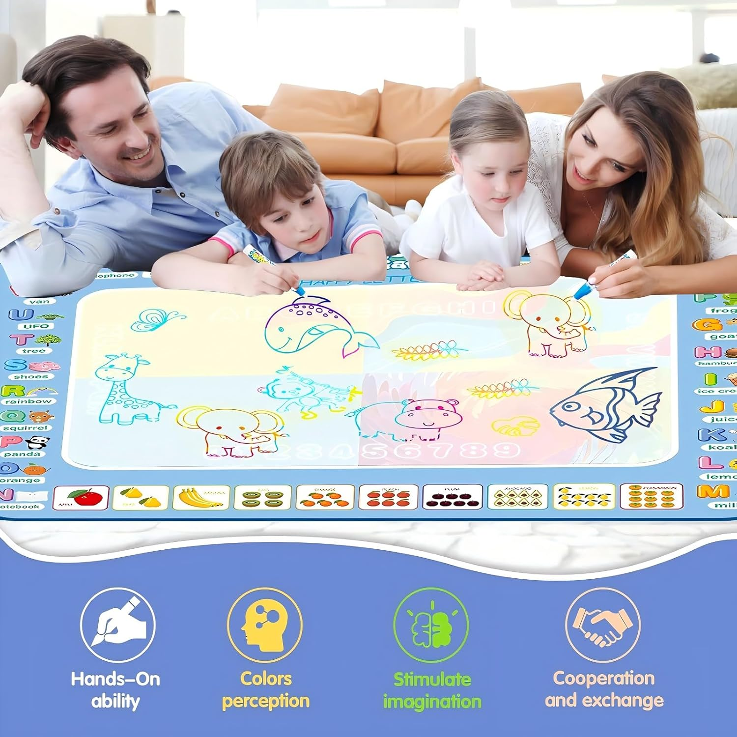 Water Doodle Mat 40 X 32 Inch Painting Doodle Kids Toys, Water Drawing Mat Fruit Alphabet, Large Magic Drawing Doodling Mat Educational Toys for 2 3 4 5 6 7 Toddler Boys Girls Christmas Birthday Gifts - Fruit Alphabet image number 6