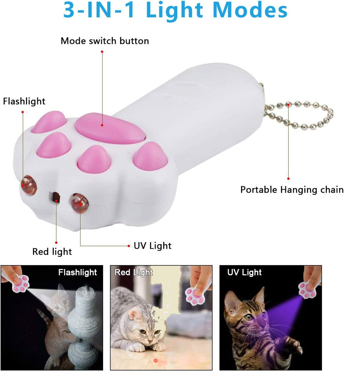 Interactive Cat Toy for Indoor Catch Exercise - Pet Dog Funny Kitten Wand for Chasing and Playing (White) image number 5