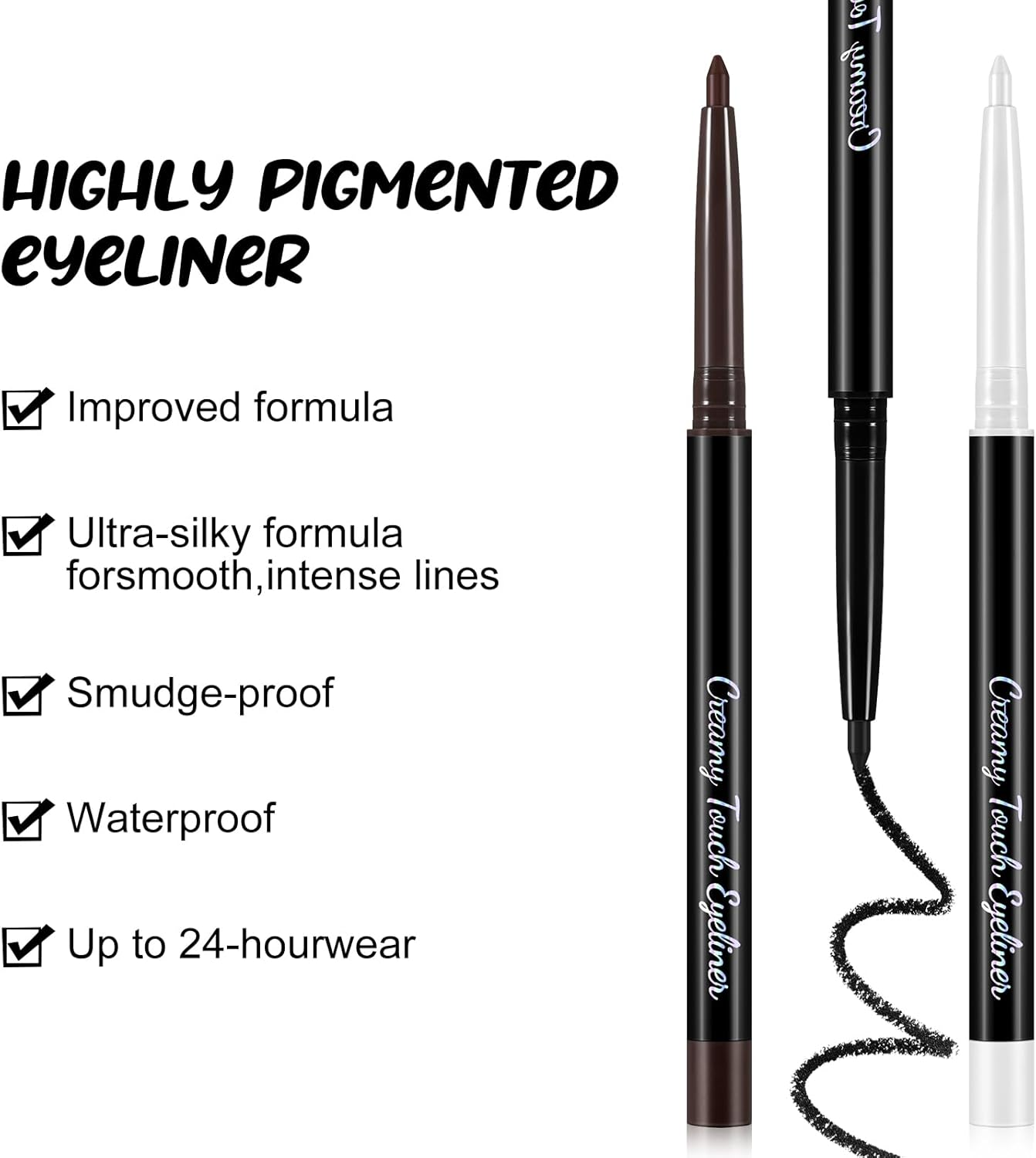 Waterproof Eyeliner Pen,Long-Lasting Cream Eyeliner Pencil,Highly Pigmented Eye Makeup Pen with up to 24Hr,Black Brown White image number 4