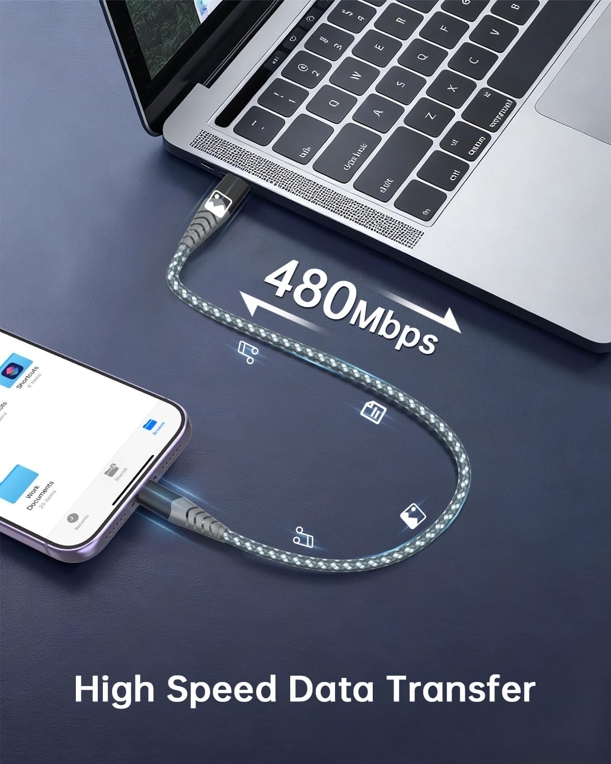 240W Short USB C to USB C Cable (0.5M, 2 Pack), Fast Charging USB C Cable Compatible for Iphone 17/17Plus/17Pro/Max, Macbook Pro/Air, Ipad Pro/Air/Mini Galaxy S25/S24/S23 Pixel Laptop Switch image number 3