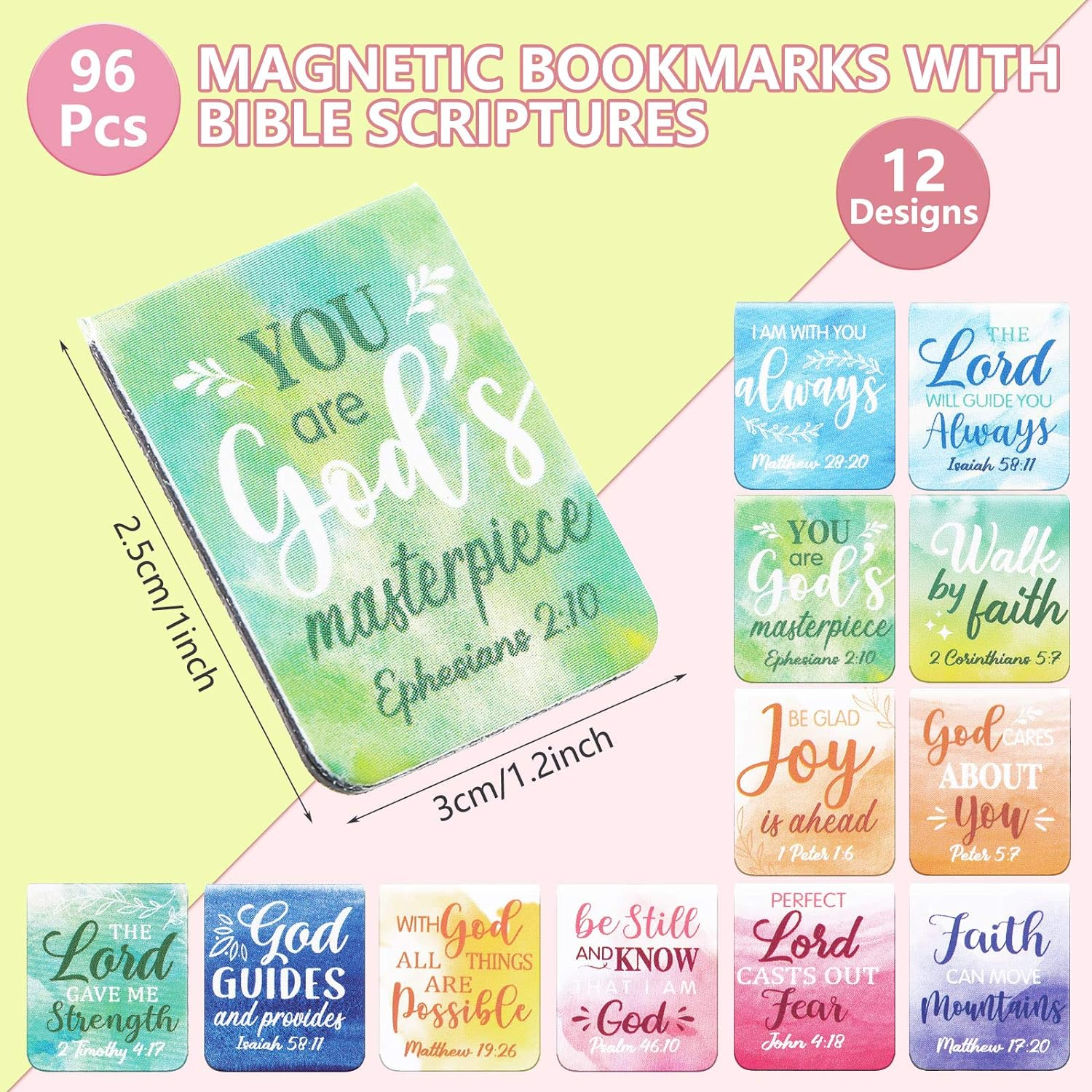 Dianelhall 96 Pieces Bible Verse Magnetic Bookmarks 16 Styles Christian Magnet Book Markers Inspirational Motivational Encouraging Magnetic Page Clip for Women Men School Office Supplies image number 6