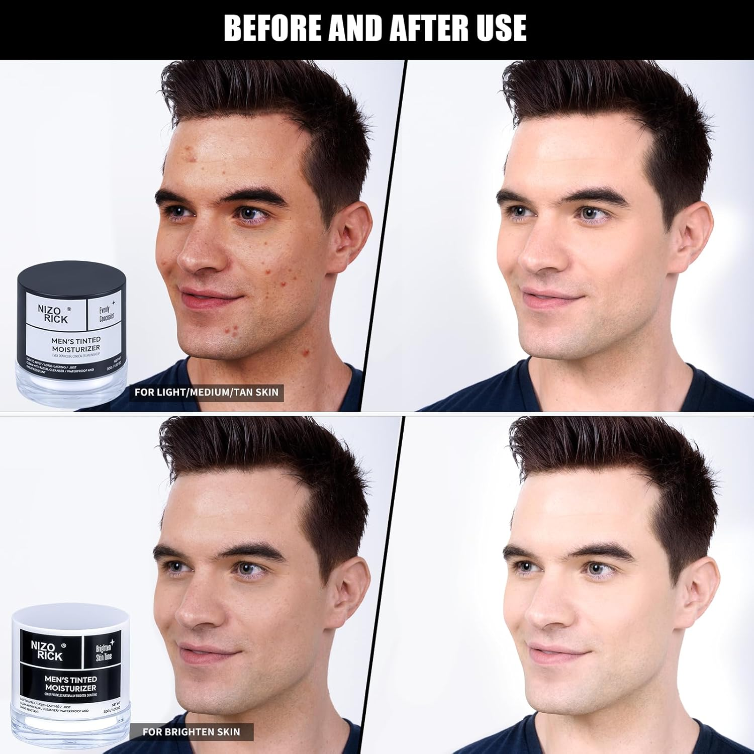 Men'S Foundation,Hydrating Non-Greasy Tinted Moisturizer for Men, Long Lasting Matte Concealer Full Coverage Men BB Cream CC Cream Foundation for All Skin Types, 30G/1.05 Oz (Tan Color, M) image number 6