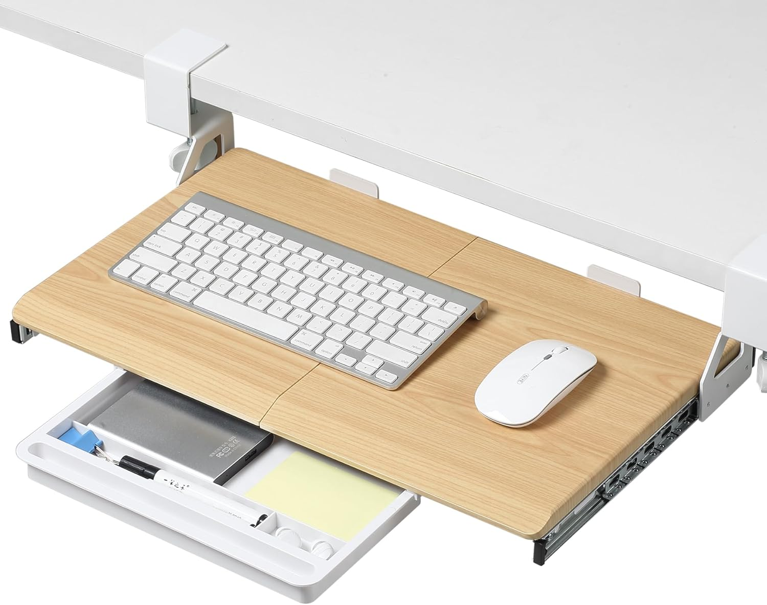 ETHU Keyboard Tray under Desk, 19.7" X 12.2" Small Size C Clamp Keyboard Drawer under Desk, Computer Keyboard Stand Slide Pull Out, Ergonomic Keyboard Tray for Home, Office (Wood)