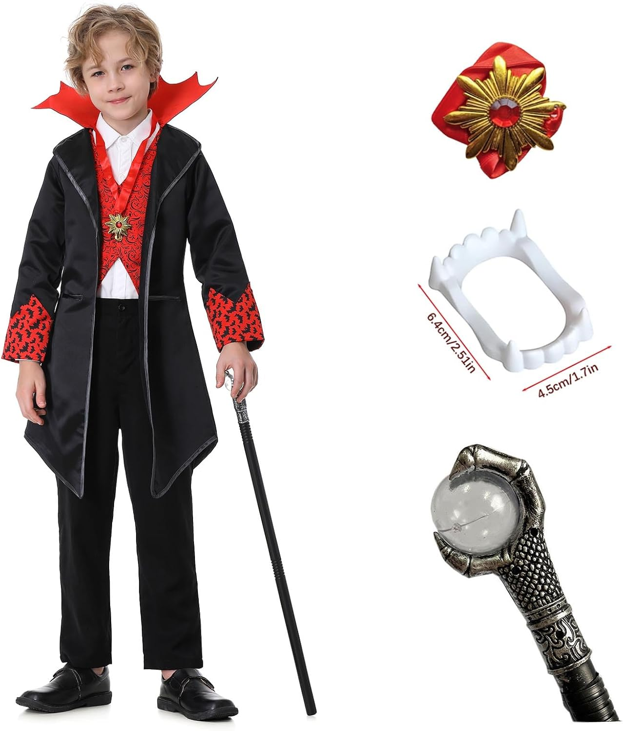 Yolsun Vampire Costume Kids Boy, Kids Vampire Costume, Fangs Toddler Vampire Costume, Scary Halloween Costumes image number 5