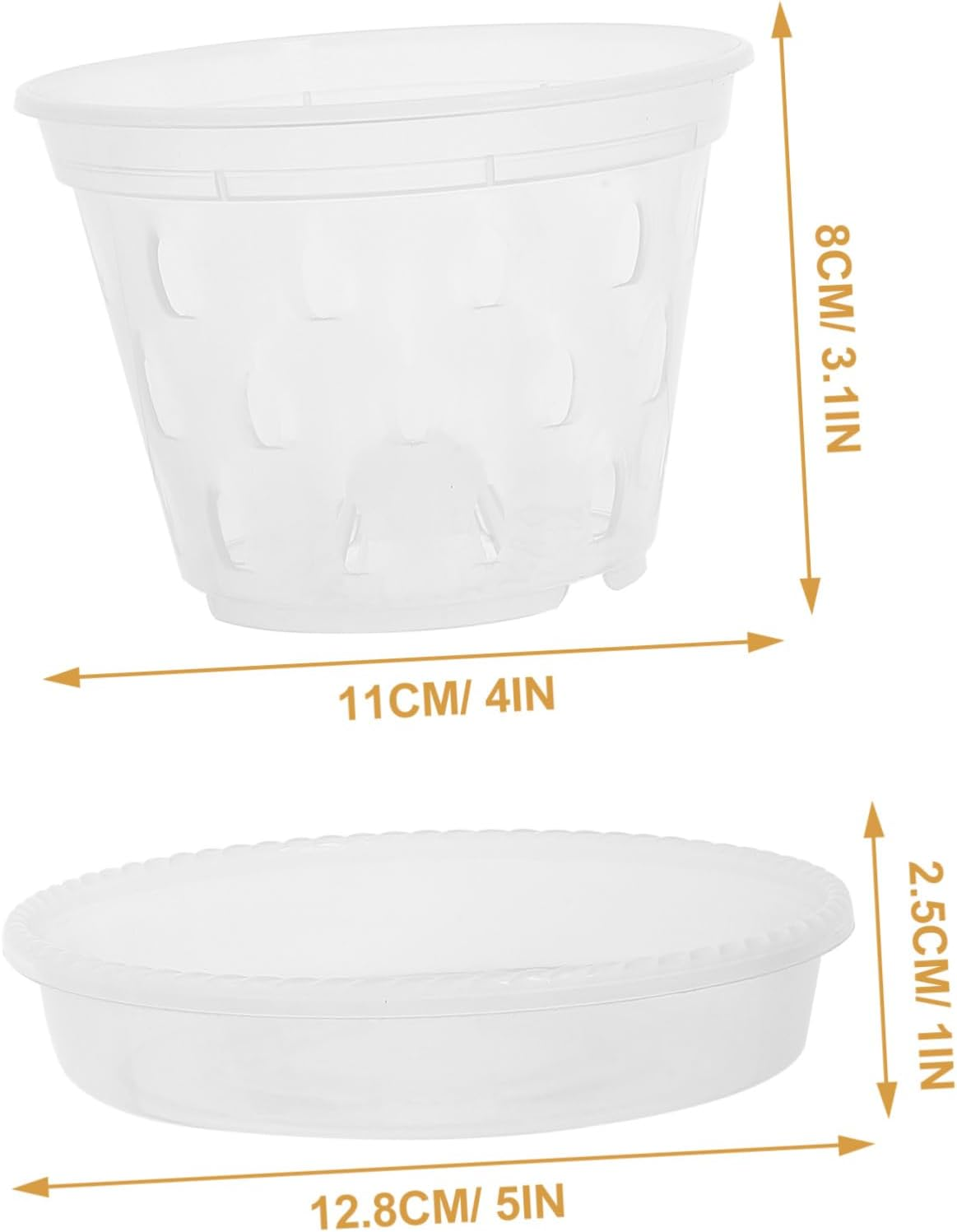 INOOMP 5Sets Plastic Orchid Pots and Saucers for Indoor Flowers Garden Supplies and Decorative Plant Containers image number 4