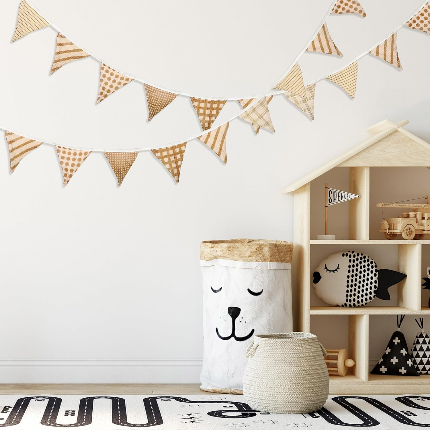 Oudain 17 Ft Pennant Banner, 2 Pcs Triangle Bunting Flag Multicolor Baby Garland Hanging Flag Banner for Wedding Birthday Baby Shower Parties Events Nursery Decor, Each 8.5 Ft in Length (Vivid Color) image number 1