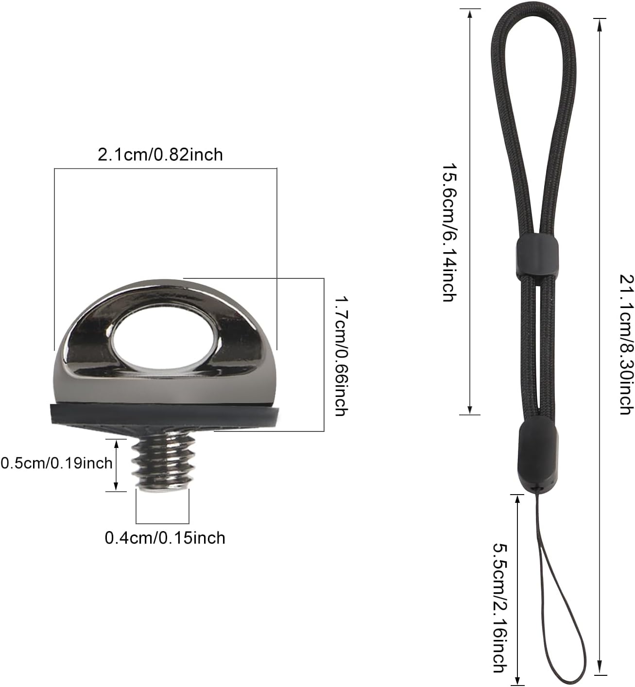 2PCS Stainless Steel round Screw with Hand Wrist Strap Sling, 1/4" Mounting Screws, Camera Screw Holder, 1/4-20 Thread Fixing Screws for Selfie Sticks, Tripod, DSLR Cameras (Round) - D-Ring image number 5