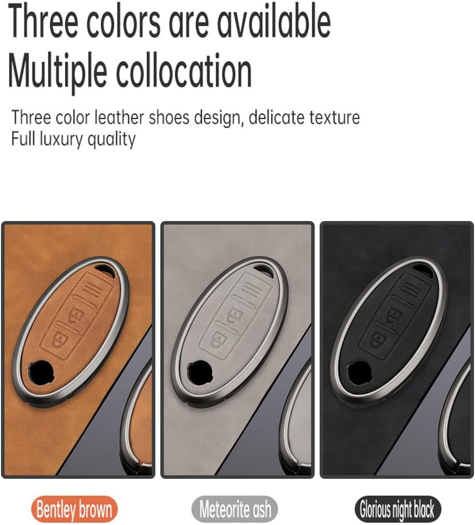 Ontto Key Fob Shell Antiecratched Car Key Cover Leather Key Case Fit for Nissan Altima Rogue Sentra Pathfinder Frontier Maxima Titan Murano Kicks Juke Versa Armada GTR 370Z Leaf Car Accessories,Brown image number 6