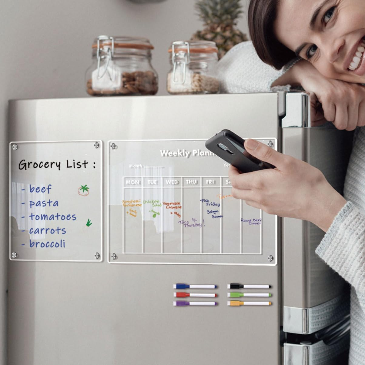 BUTIFULSIC 1 Set Dry Erase Board for Fridge Board Magnetic Fridge Magnetic Planning Board Schedule Writing Board Small Dry Erase Boards Fridge Board Refrigerator Kitchen Supplies A4 Acrylic image number 1