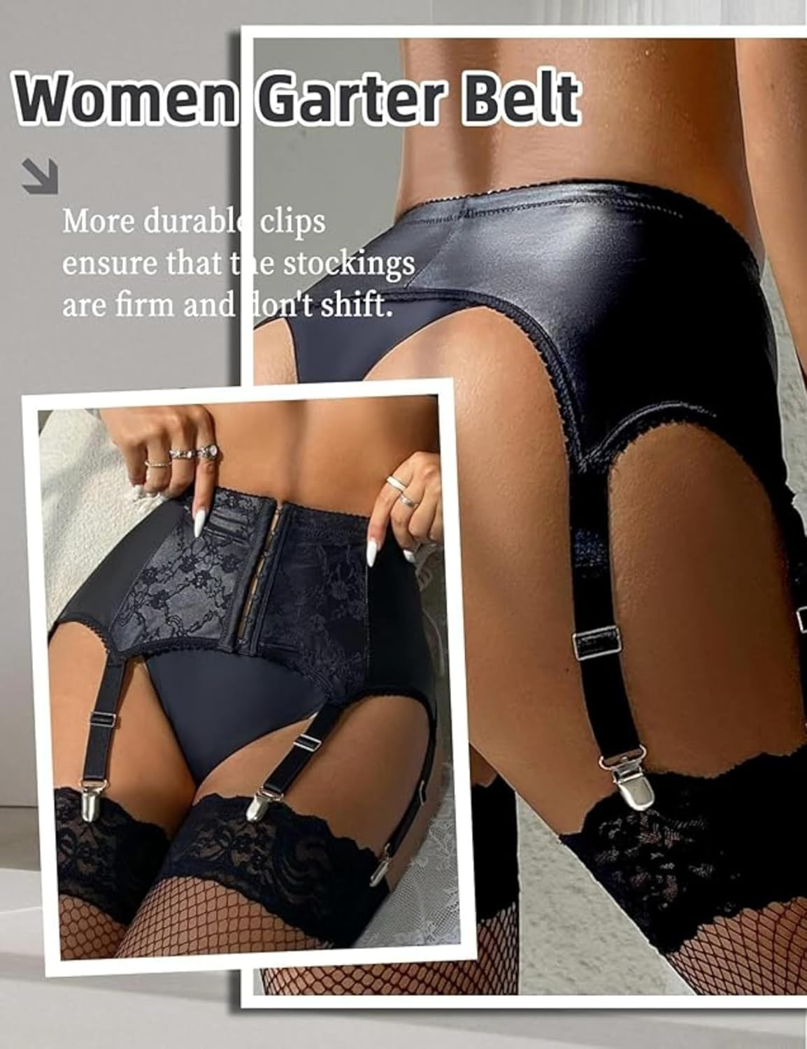 Ohmydear plus Size Vintage Lace Garter Belt with 6 Straps Metal Clip for Thigh High Stockings (Garter Belt Sold Only)