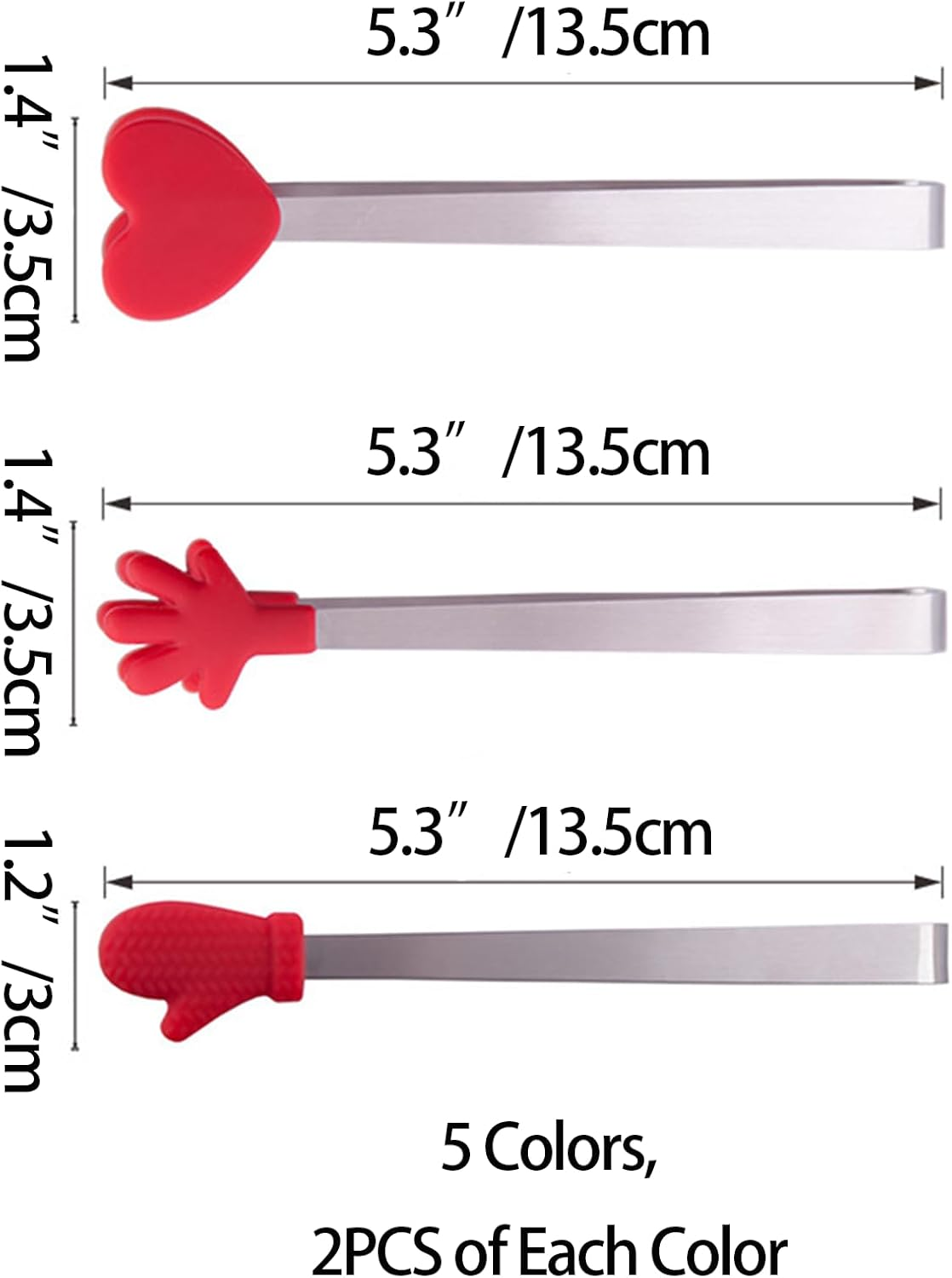 10PCS Silicone Mini Tongs (5.3 Inch), Hand Shape Kitchen Tongs for Food, Ice Cubes, Fruits, Desserts, Colorful Safe Serving Tongs for Appetizers & Barbecue (Hand Shape) image number 3
