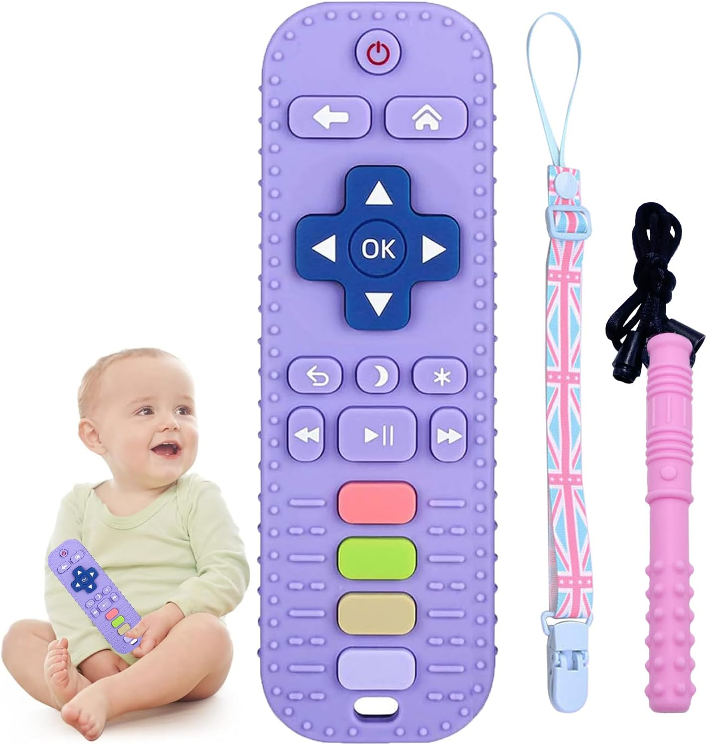 Baby Teething Toys, Food Grade Silicone Teether for Babies 0 3 6 9 12 18 Months, TV Remote Control Shape Toddlers Chew Toys, Teething Relief Baby Toys for Boys and Girls, Infants Essentials (Black)