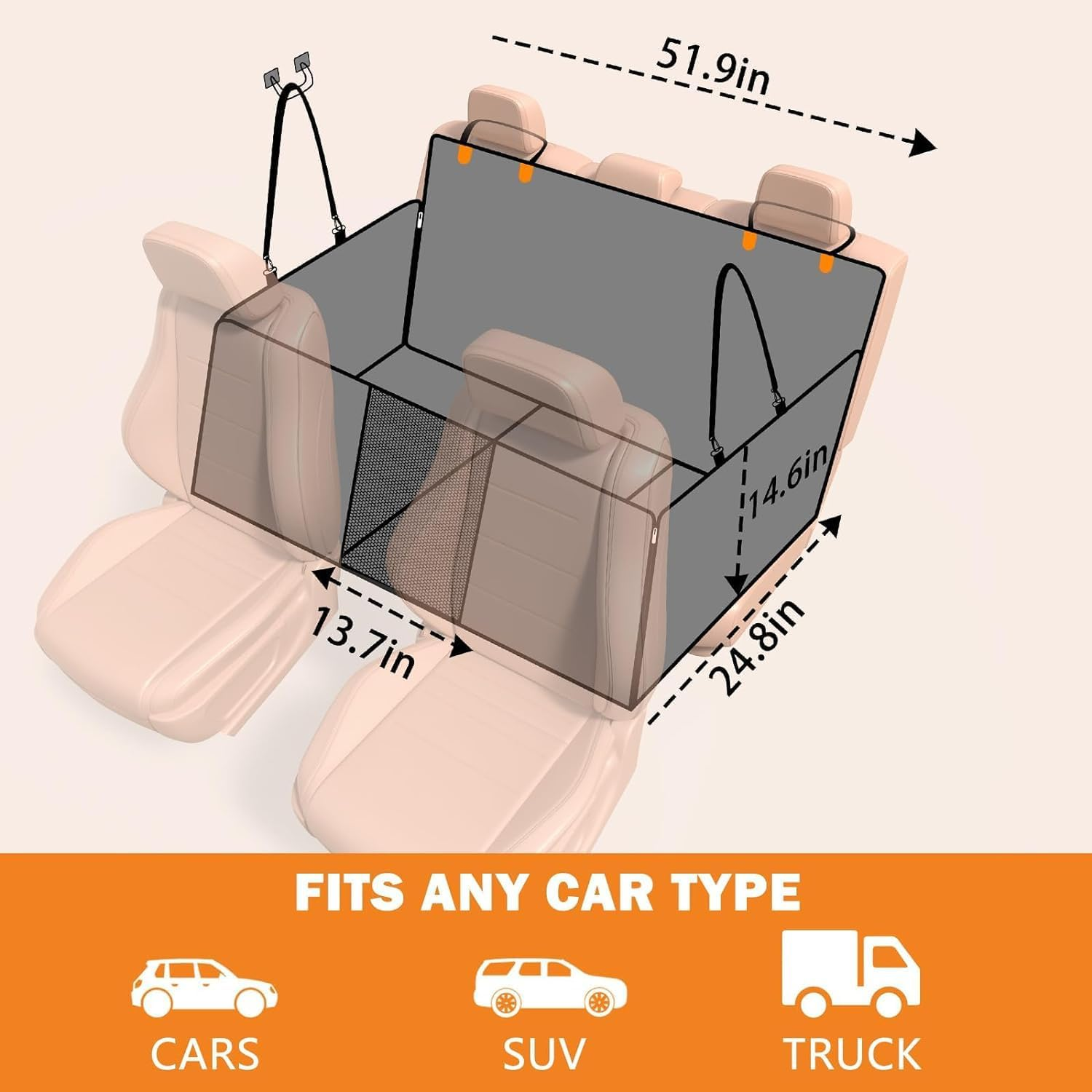 Hard Bottom Back Seat Extender for Dog Travel Accessories - Waterproof Dog Car Seat Cover for Back Seat Car SUV Truck, Non Inflatable Car Bed,Foldable Seat Covers for Dog Hard Bottom Hammock image number 3