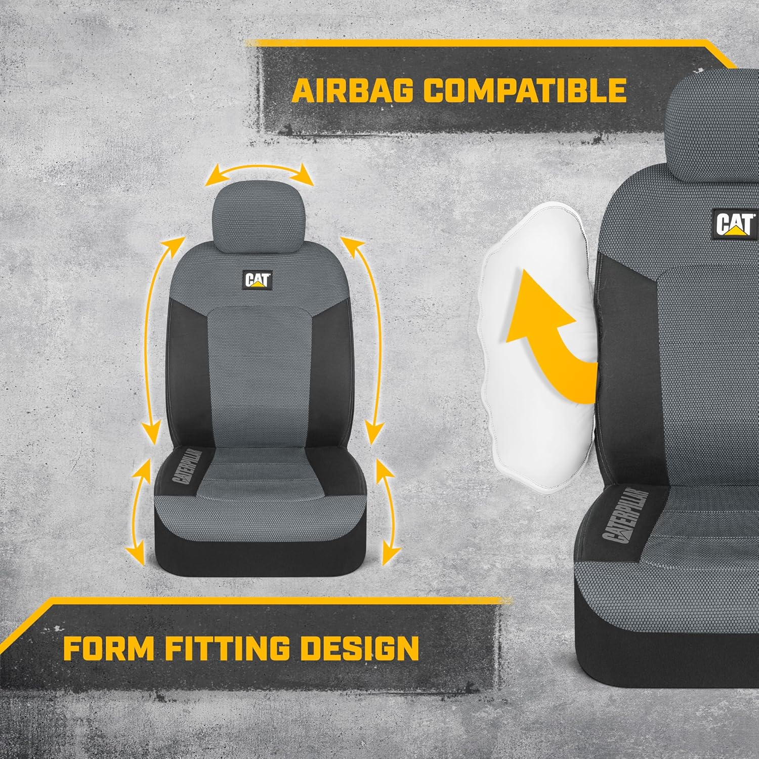 Caterpillar Meshflex Automotive Seat Covers for Cars Trucks and Suvs (Set of 2) &ndash; Gray Car Seat Covers for Front Seats, Truck Seat Protectors with Comfortable Mesh Back, Auto Interior Covers image number 6