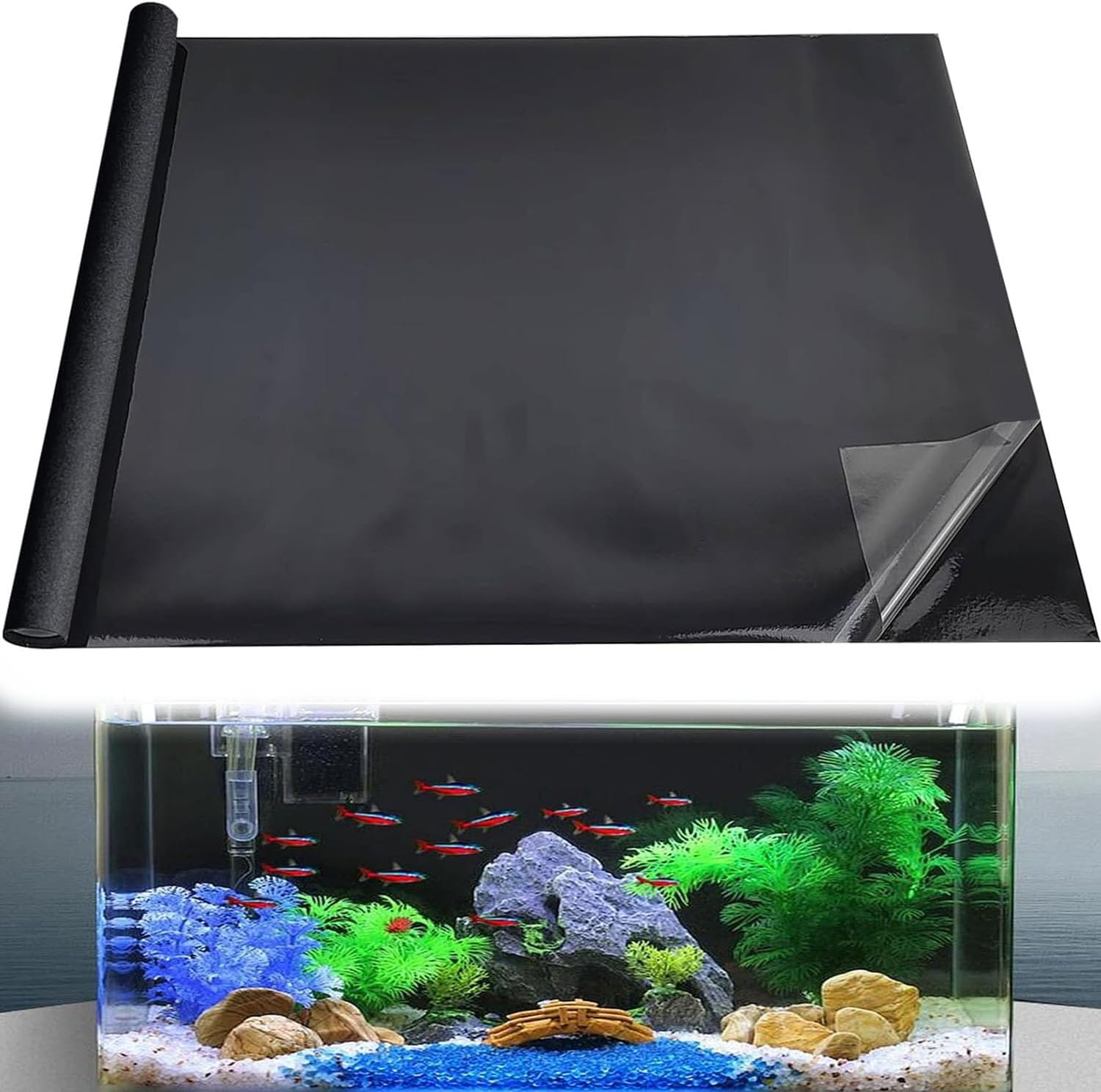 IONPSHG Black Aquarium Background Static Cling Self Adhensive Black Fish Tank Background Aquarium Backdrop Sticker Fish Tank Poster Aquarium Wallpaper for Aquarium Decoration and Fish Coloring image number 2
