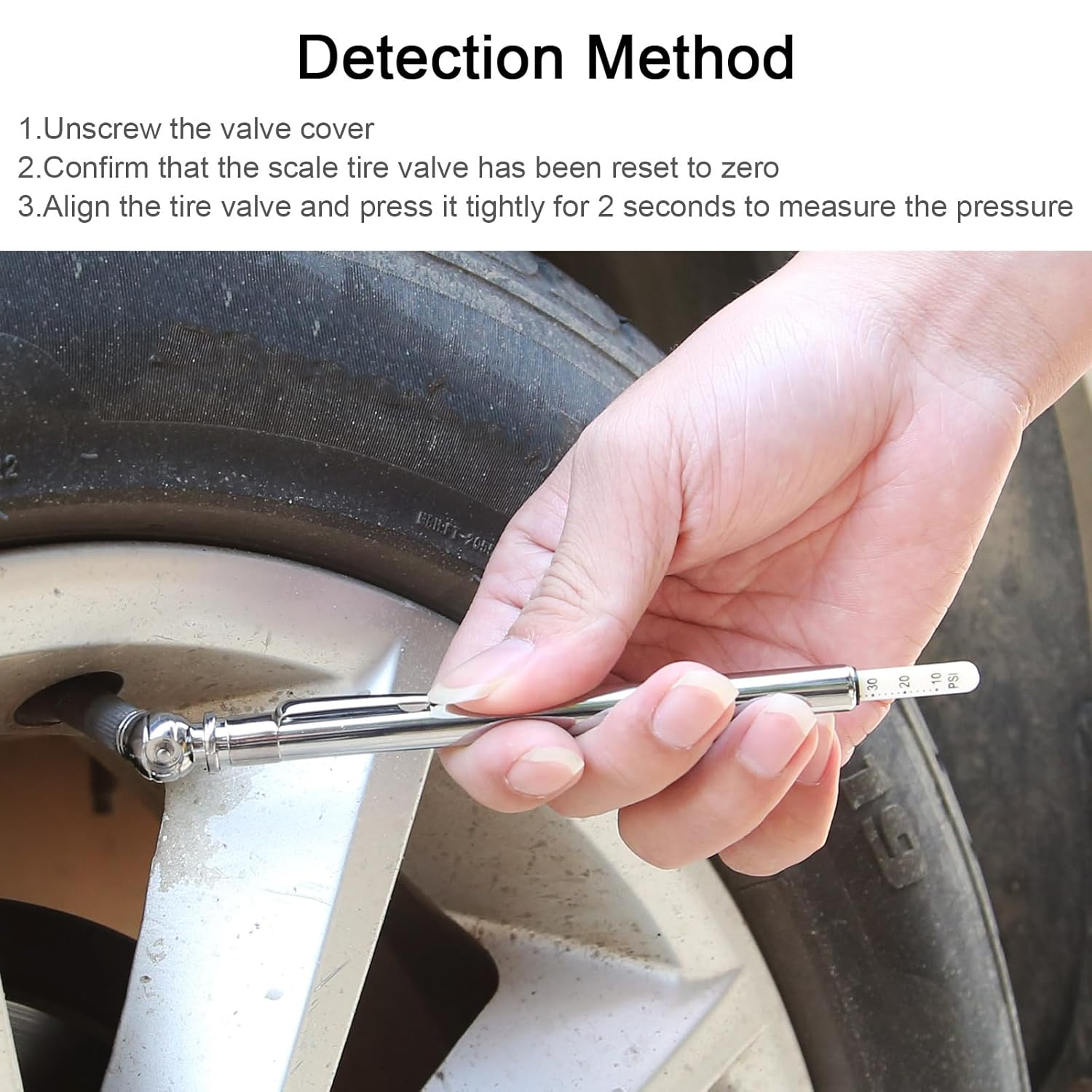 Windance 5 Pack Pencil Tire Pressure Gauge, 10-100PSI Heavy Duty Pencil Tire Pressure Gauge Stainless Steel Tyre Barometer Tools for Vehicles Truck Car RV ATV Motorcycle (Chrome)