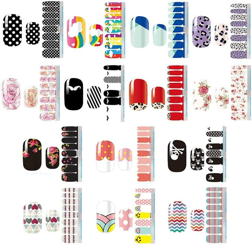 14 Sheets 196 Pieces Nail Polish Stickers Strips Pure Color Shine Full Wraps Nail Art Adhesive Decals Nail Art Designs image number 2