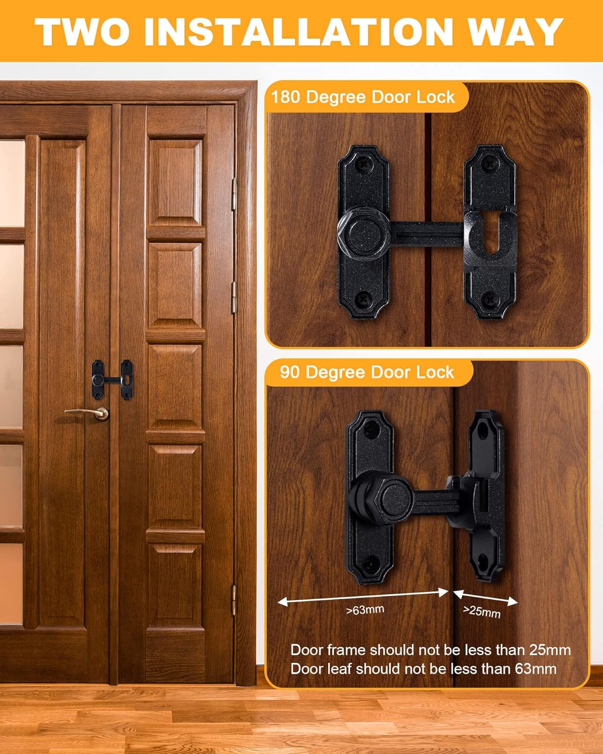 Sliding Barn Door Lock Hardware, 90/180 Degree Heavy Duty Gate Latches, Flip Safety Door Bolt Latch Lock, Applicable for Barn, Garden, Bathroom, Window, Garage, Vomika image number 6