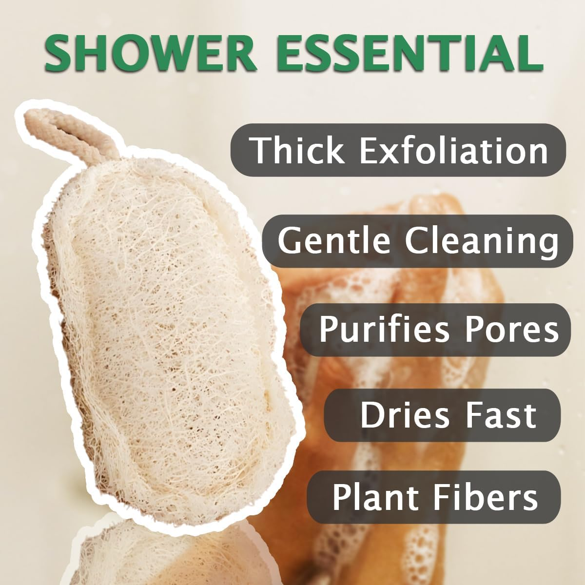 Natural Loofah Sponge for Bath & Kitchen - Double Layer Exfoliating Scrubber, Eco-Friendly Plant Fiber Body & Dish Scrub Pad, 2-Pack in Paper Bag (12X8Cm) image number 4