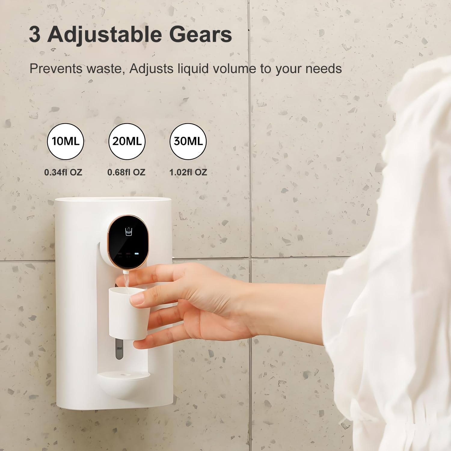 Mouthwash Dispenser, Automatic Touchless Mouthwash Dispenser for Bathroom, 3-Mode Adjustable, 540Ml Mouth Wash Dispenser with 2 Magnetic Cups, Wall Mounted, White image number 1