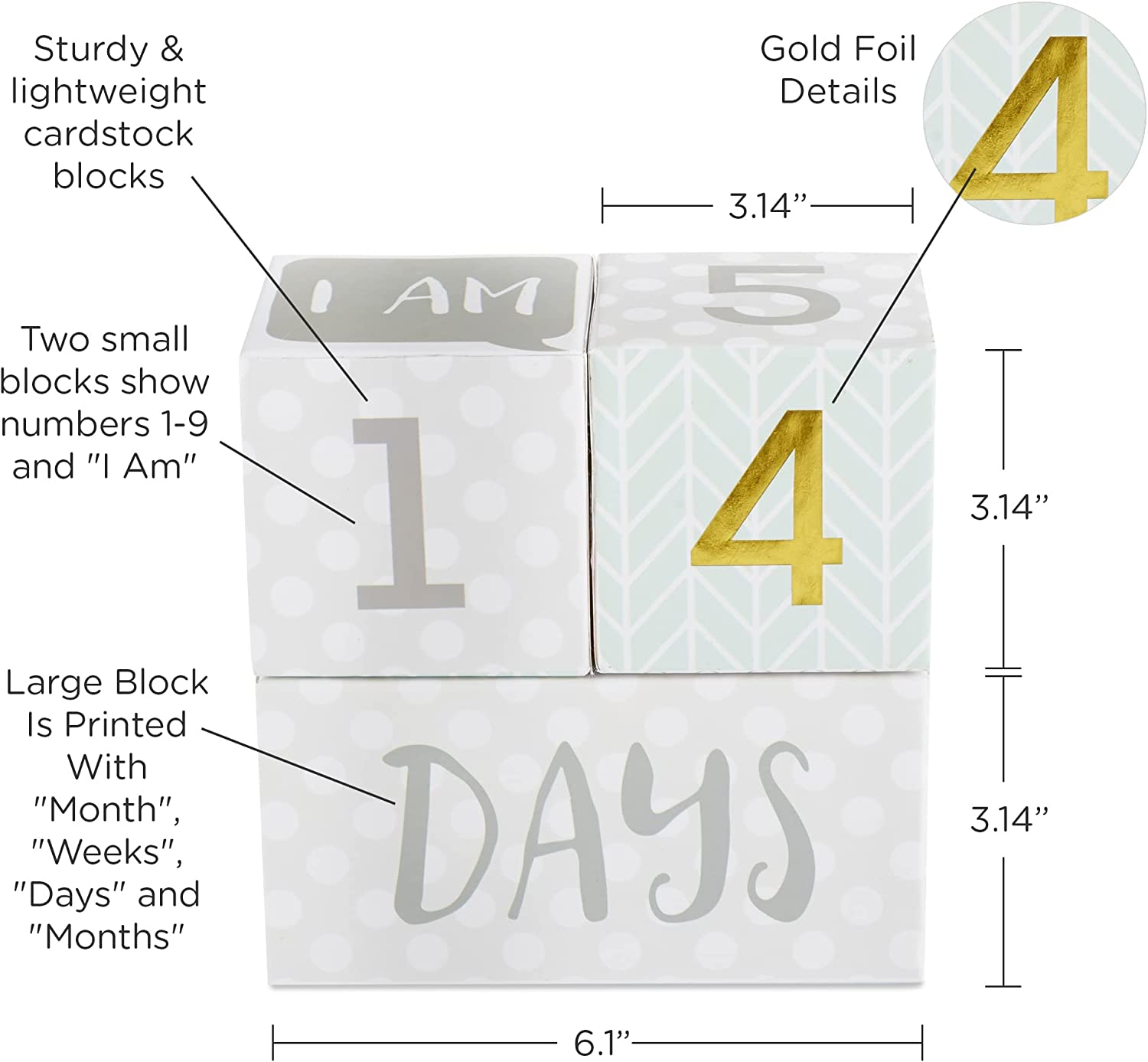 Baby Aspen My First Milestone Age Blocks, White/Grey/Mint/Gold image number 6