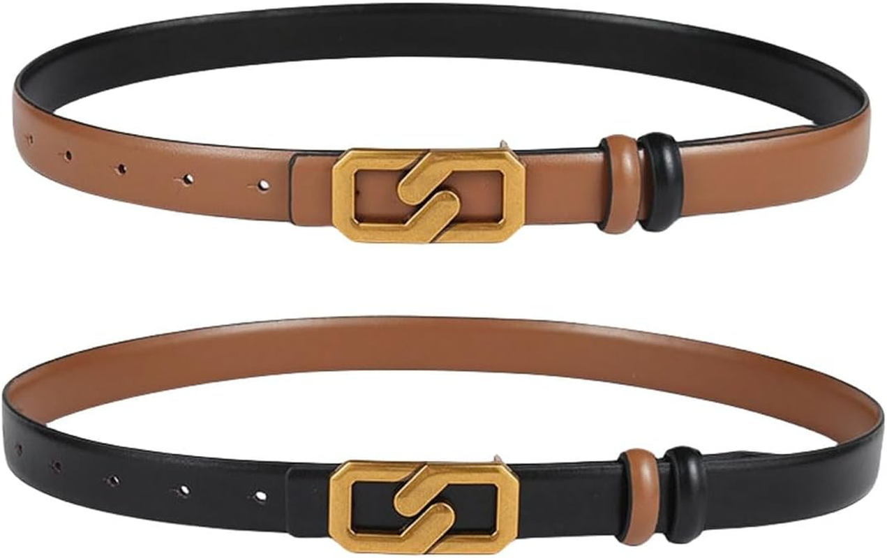 Torostra Women Reversible Leather Belt for Dresses Pants Jeans,Fashion Dress Belts - Csharp Buckle Black/Brown image number 2