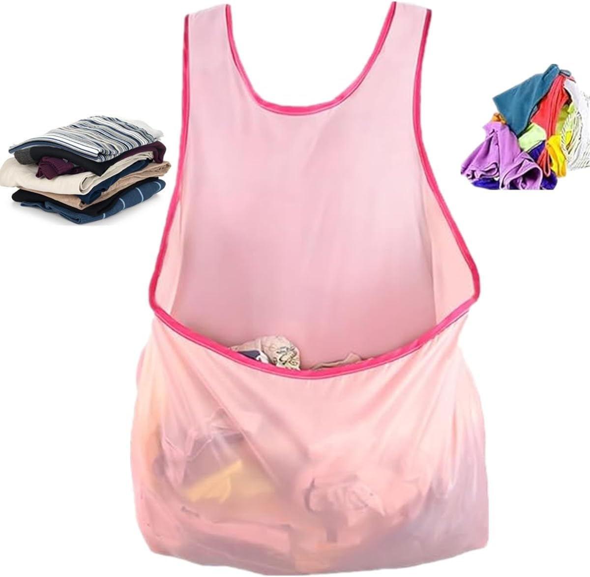 Laundry Apron with Bag, Unstooped Waterproof Laundry Apron with Large Pocket,For Drying Clothes, Sorting Dry Clothes(Pink) image number 3