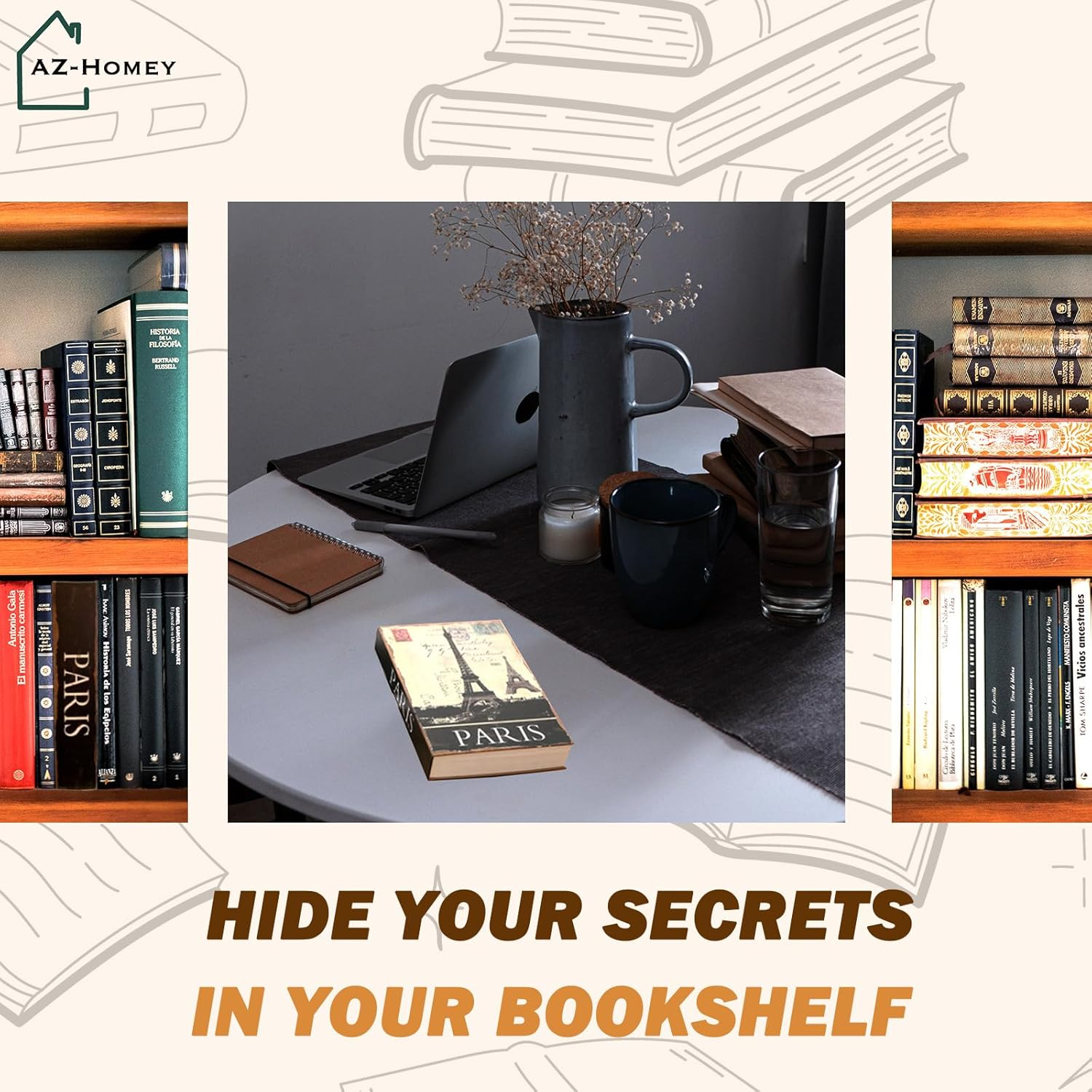 Genuine Paper Transfer Book Safe: Secret Hidden Safe, Combination Lock Included - Metal Safe Box and Protect Your Valuables inside an Authentic Paper Book, 8.7"&times;6"&times;1.8" (Paris) image number 3