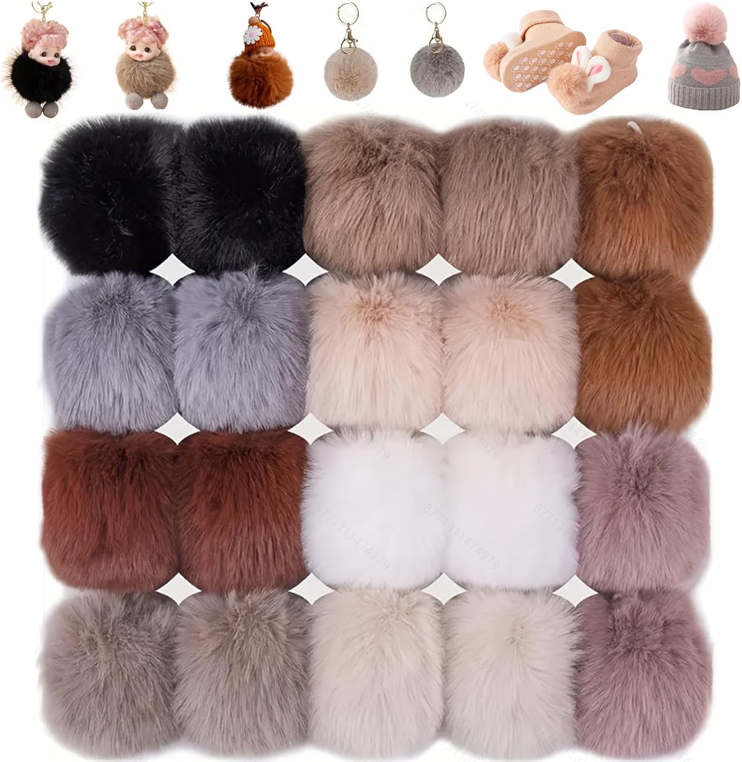 YELINTIAN 20 Pieces ​Faux Fur Pom Pom Balls - ​Faux Fox Fur Pom Pom Balls for DIY Crafts & Knitting, ​Soft & Removable for Hats, Scarves, Gloves, Bags, Keychains (10 Colors, 2Pcs Each) image number 6