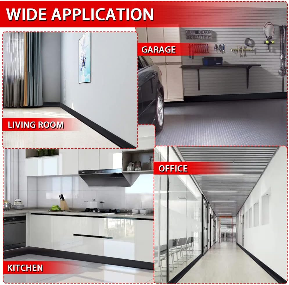 FONUNO Vinyl Wall Base Baseboard Molding Trim 4/'' Flexible Self Adhesive Rubber Wall Base Moulding Trim Peel and Stick Design, 4 Inch X 60 Feet, Black image number 1