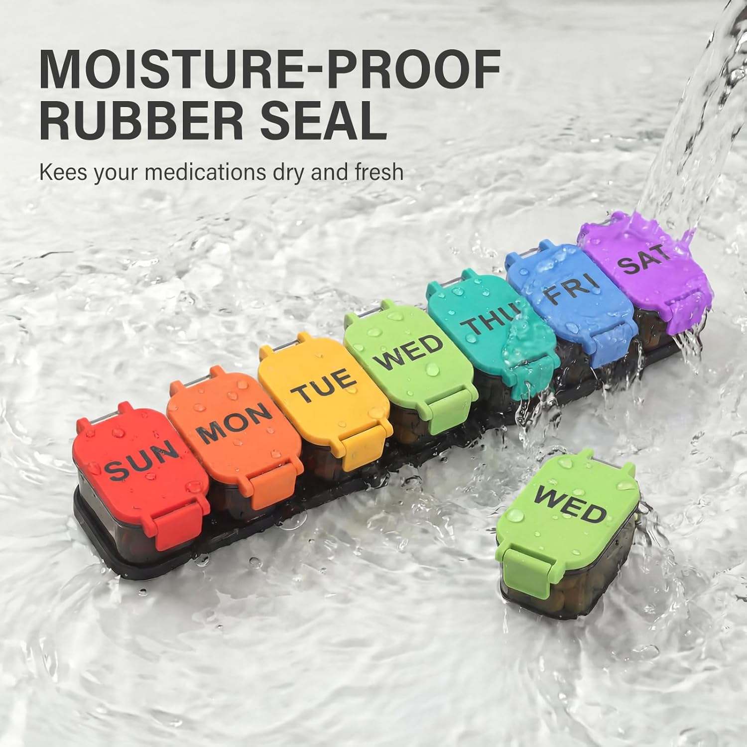 Extra Large Weekly Pill Organizer - Waterproof 7-Day Pill Box, Portable Vitamin & Supplement Case, Easy to Open Design, Ideal for Travel and Daily Medication Management (Rainbow) image number 5