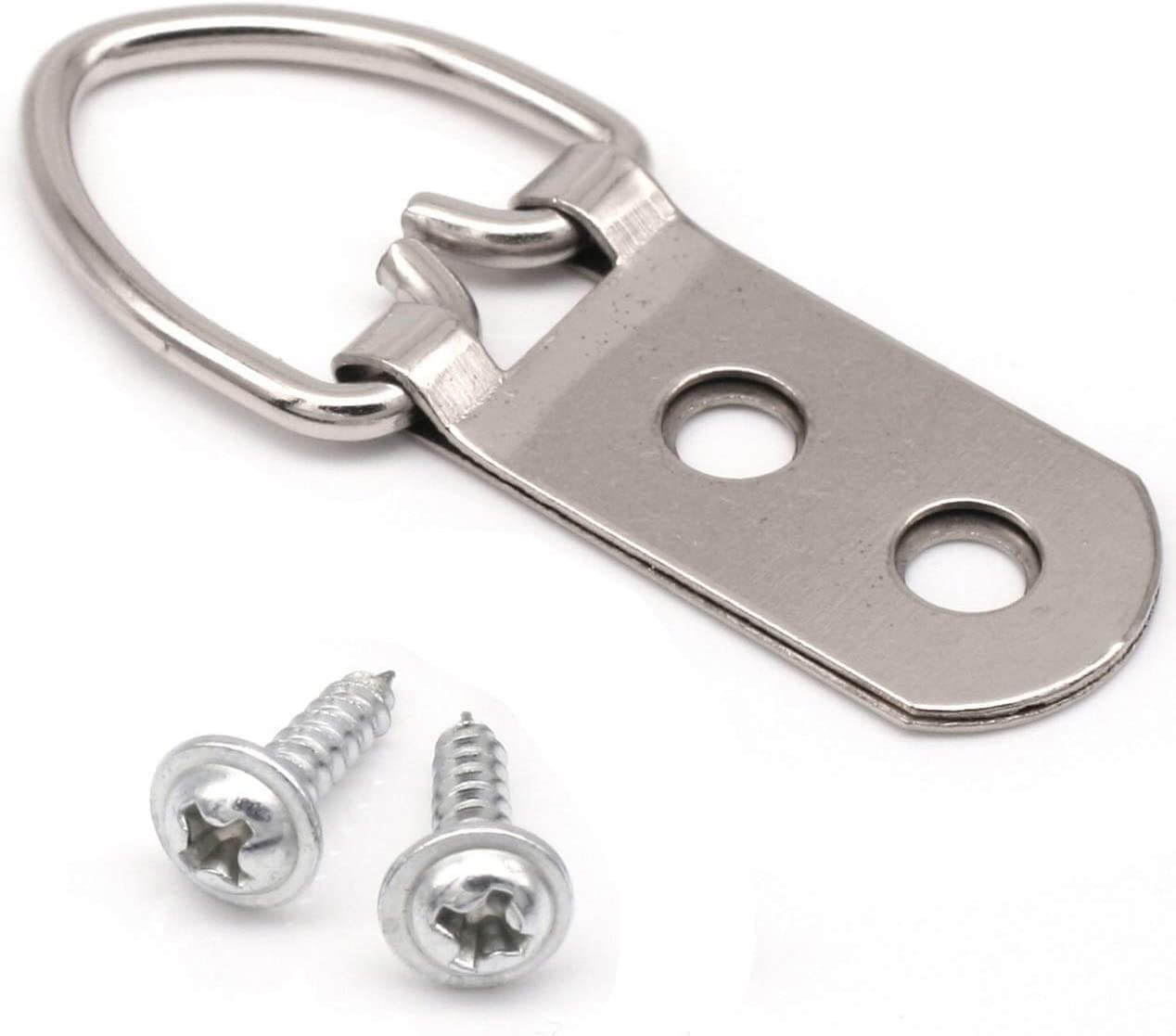 50 Pack Heavy Duty Steel D-Ring Picture Hangers with Screws for Hanging Clock Paintings Artwork Picture Frame Hook Photo Mirrors - Pro Quality Double Hole D-Rings image number 1