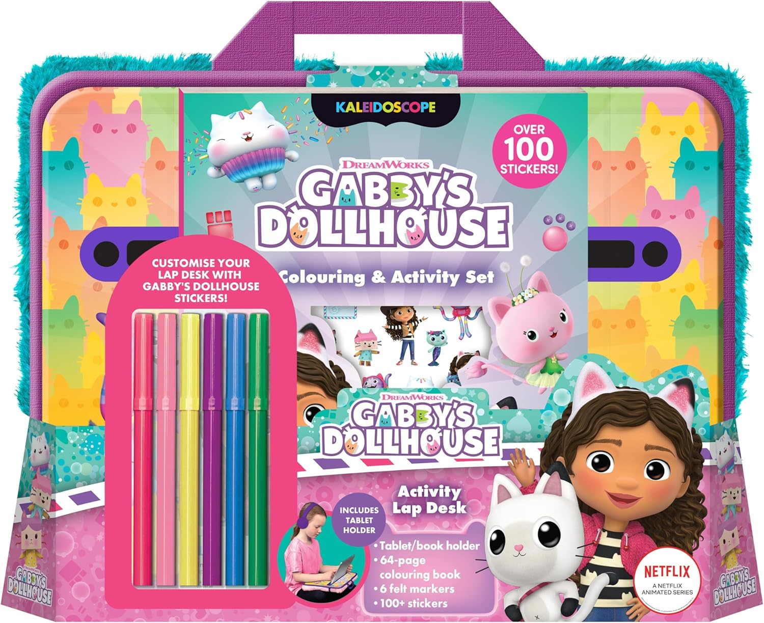 Gabby'S Dollhouse Activity Lap Desk - 64-Page Colouring and Activity Pad with 6 Markers, 100+ Stickers, and Sturdy Lap Desk