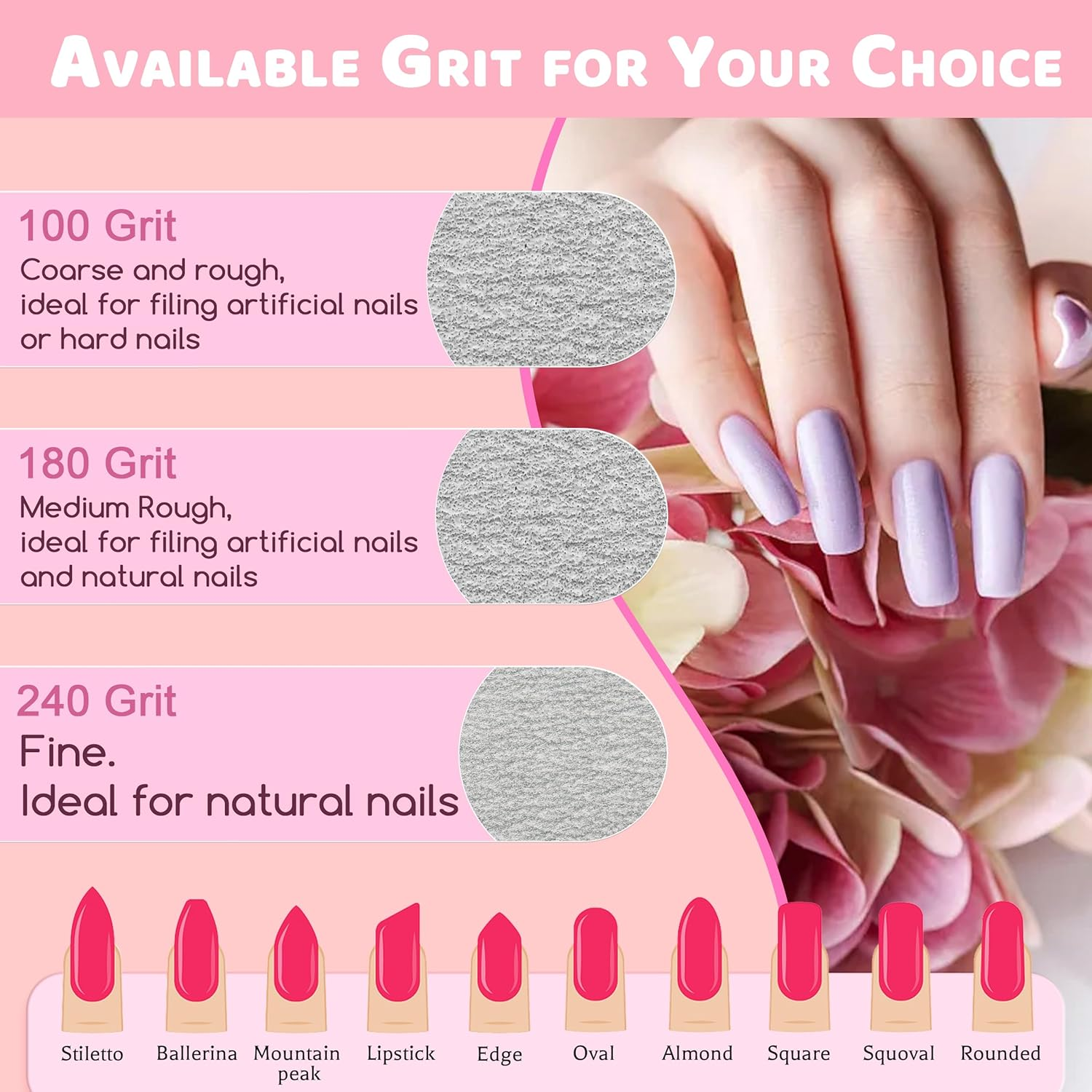 Professional Nail Files, Emery Board Nail File for Natural Nails 100/180/240 Grit Nail Files for Acrylic Nails 12Pcs Fine Grit Nail File Manicure Tools Coarse Fingernail Files (180/240 Grit) image number 5