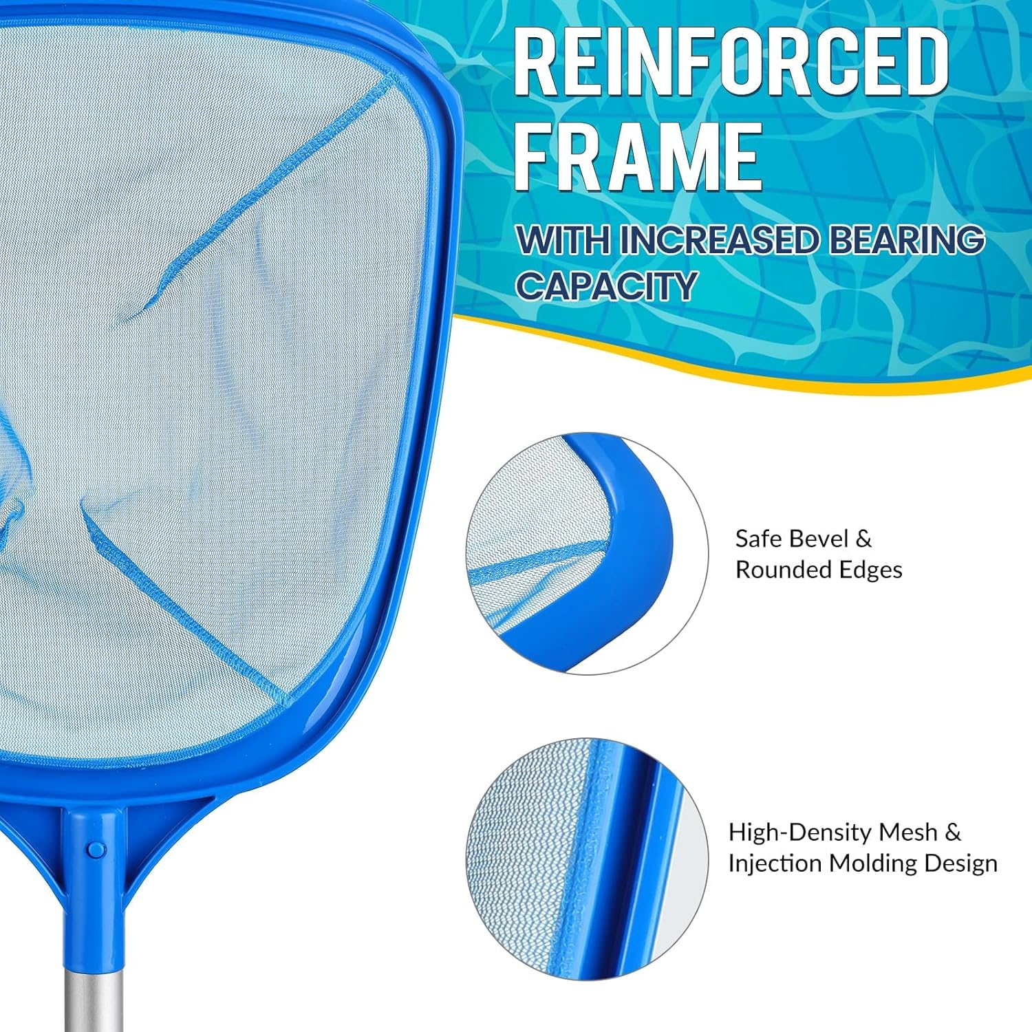 Pool Skimmer Net Deep Pool Leaf Net with Reinforced Frame Large Capacity Rake for Cleaning, Debris Pickup Removal image number 5