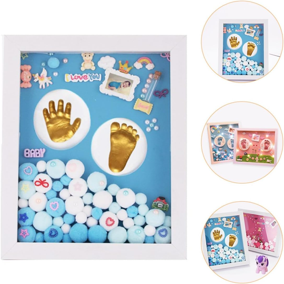 1 Set Handprint Footprint Kit with Memory Photo Frame DIY Keepsake for Newborn Boys Baptism Easy to Use Imprints image number 3