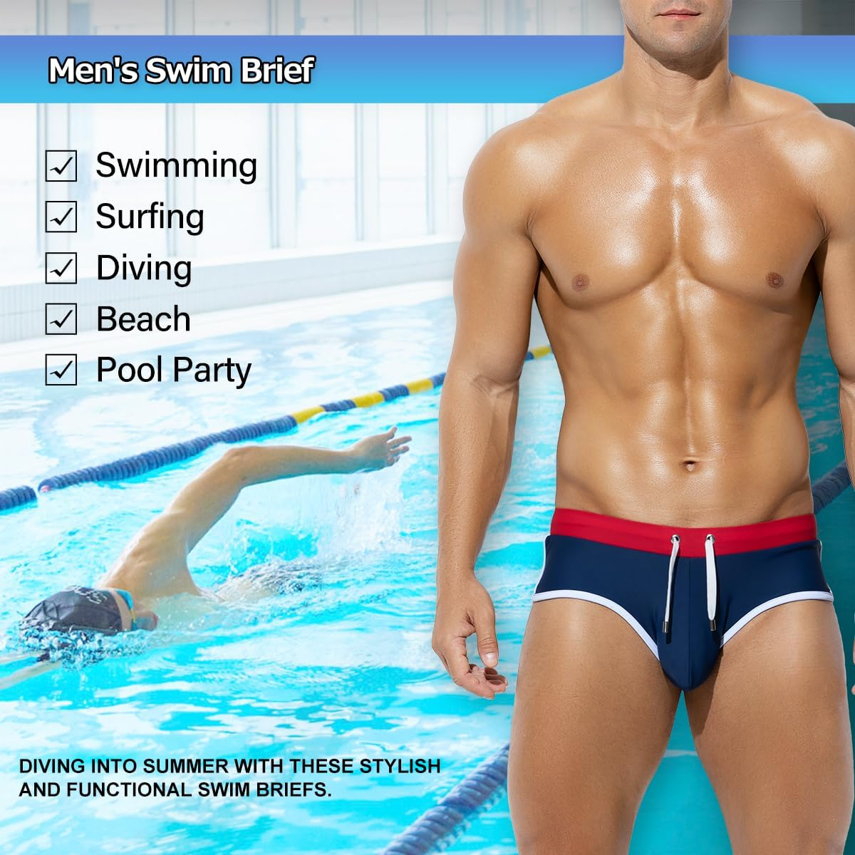 Casey Kevin Men'S Swim Briefs Sexy Bikini Contrast Color Swimsuit Low Waist Swimming Briefs with Drawstring MK4039 1Pcs image number 4